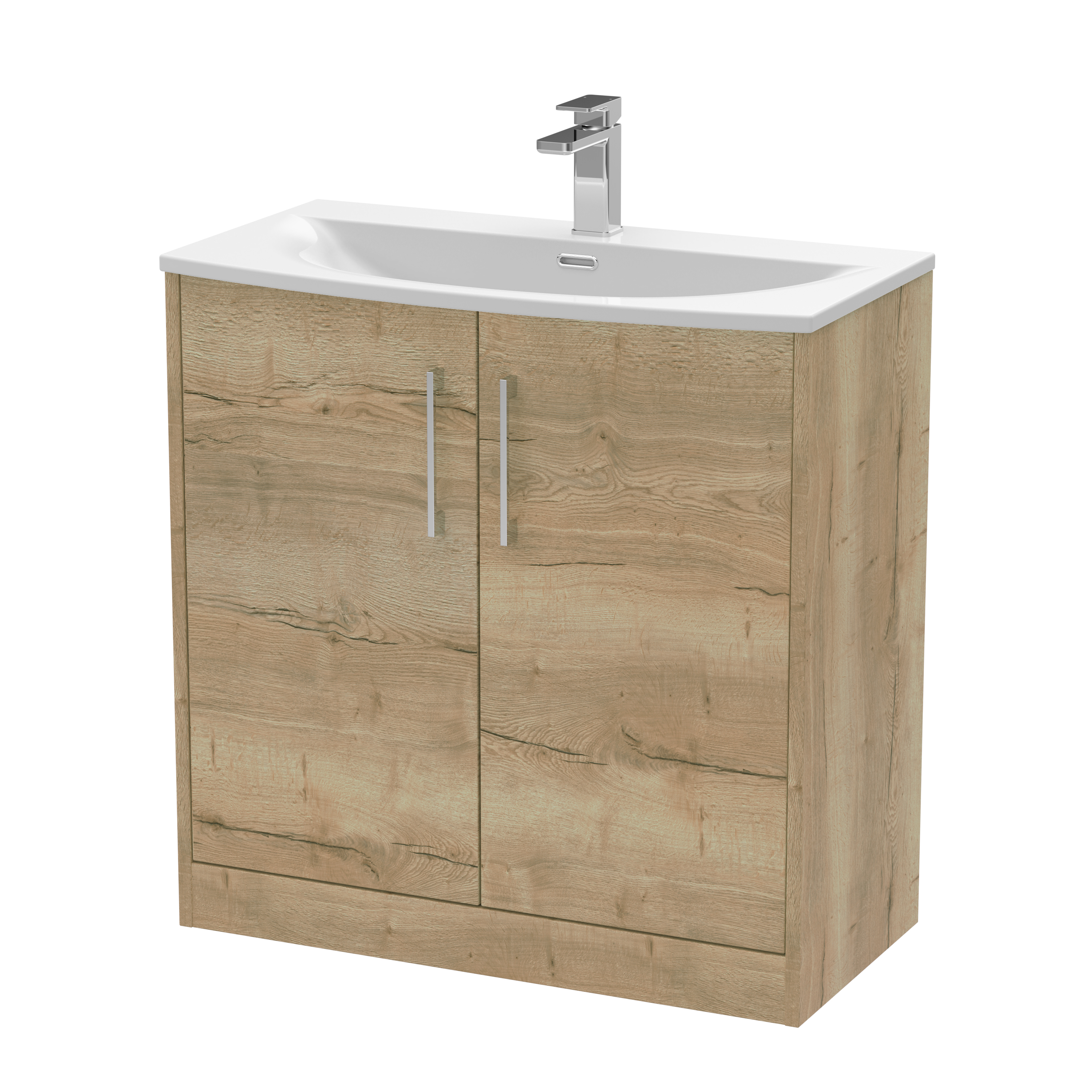 Hudson Reed Juno Autumn Oak 800mm Floor Standing 2 Door Vanity Unit and Curved Ceramic Basin JNU1805G