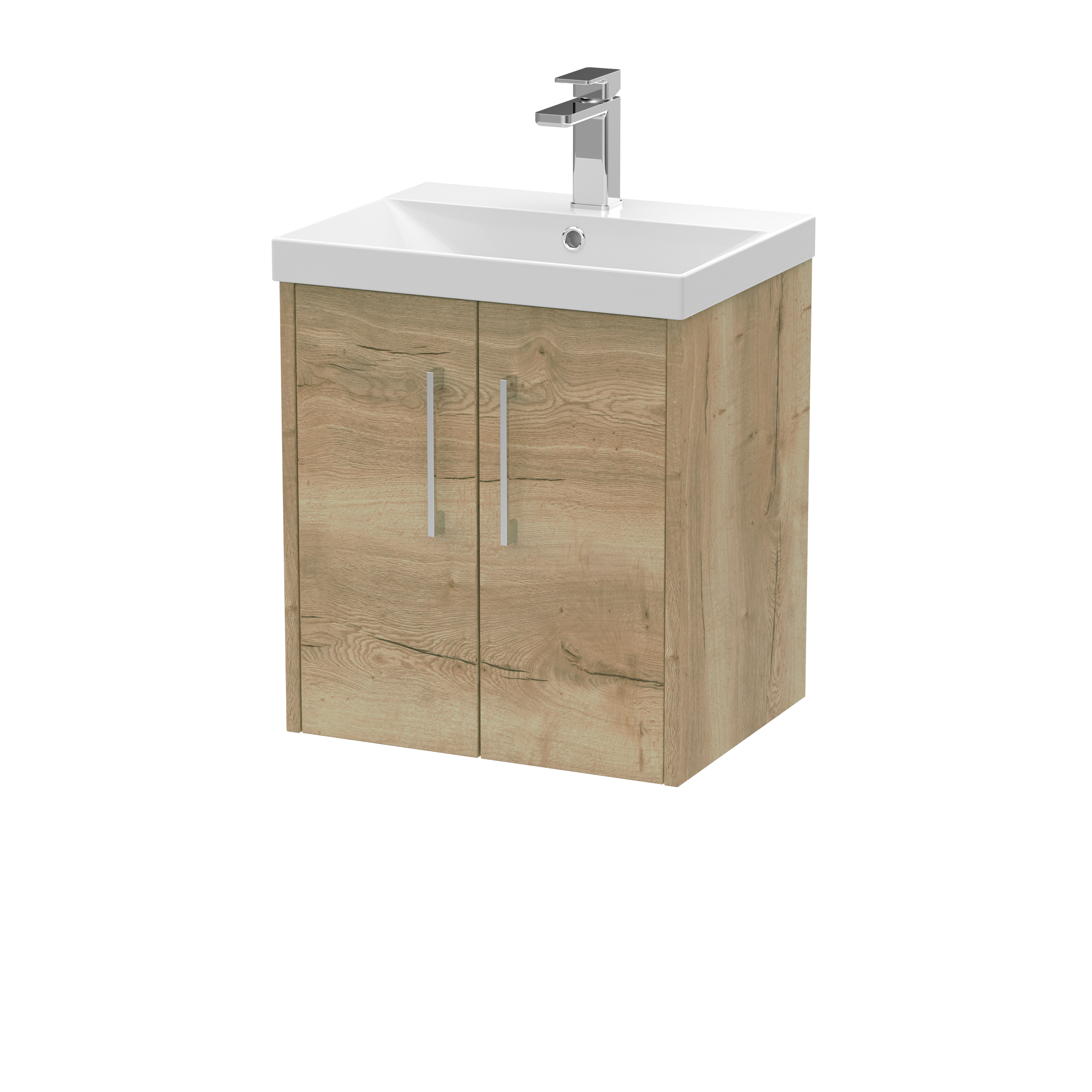 Hudson Reed Juno Autumn Oak 500mm Wall Hung 2 Door Vanity Unit and Thin Edge Basin JNU1821D