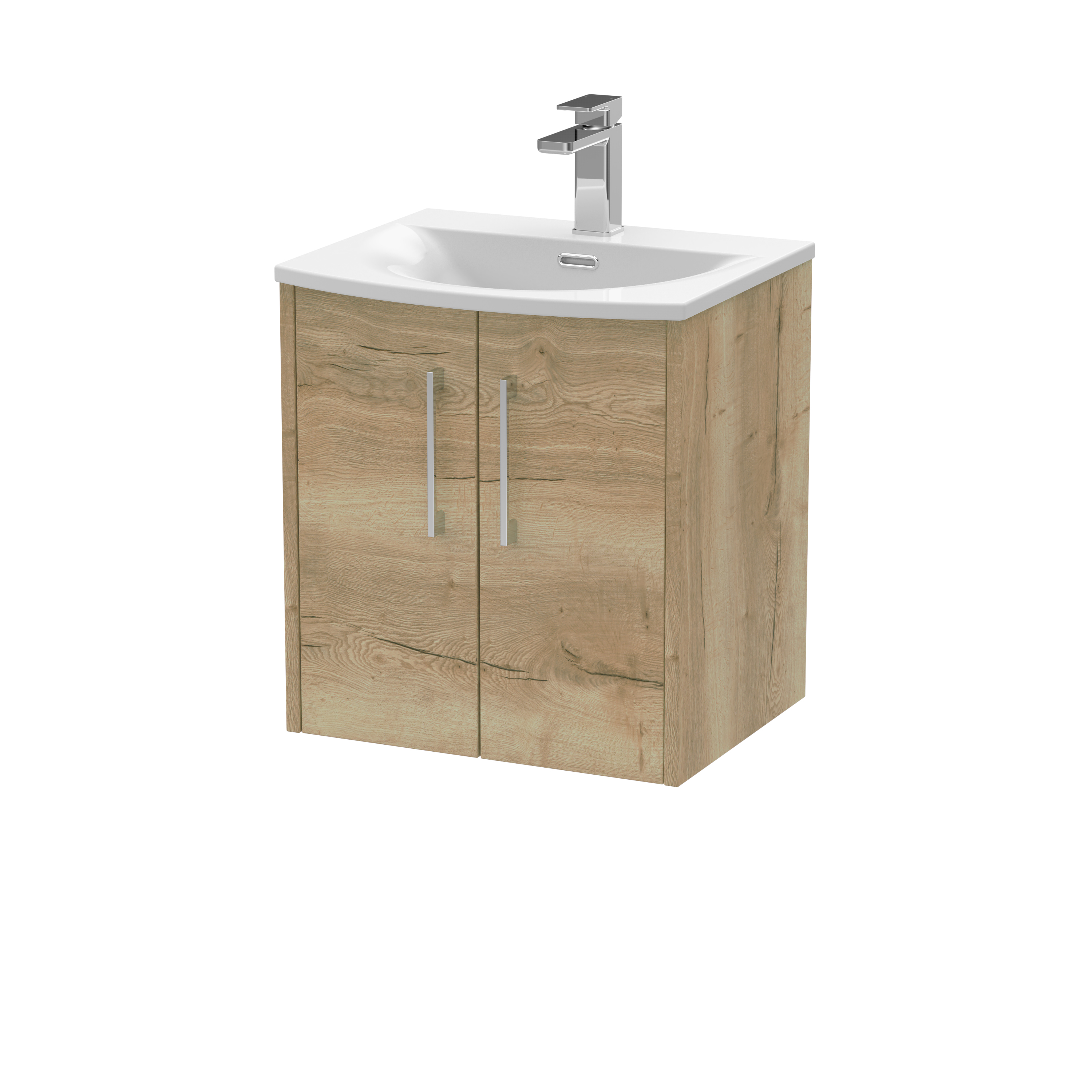 Hudson Reed Juno Autumn Oak 500mm Wall Hung 2 Door Vanity Unit and Curved Ceramic Basin JNU1821G