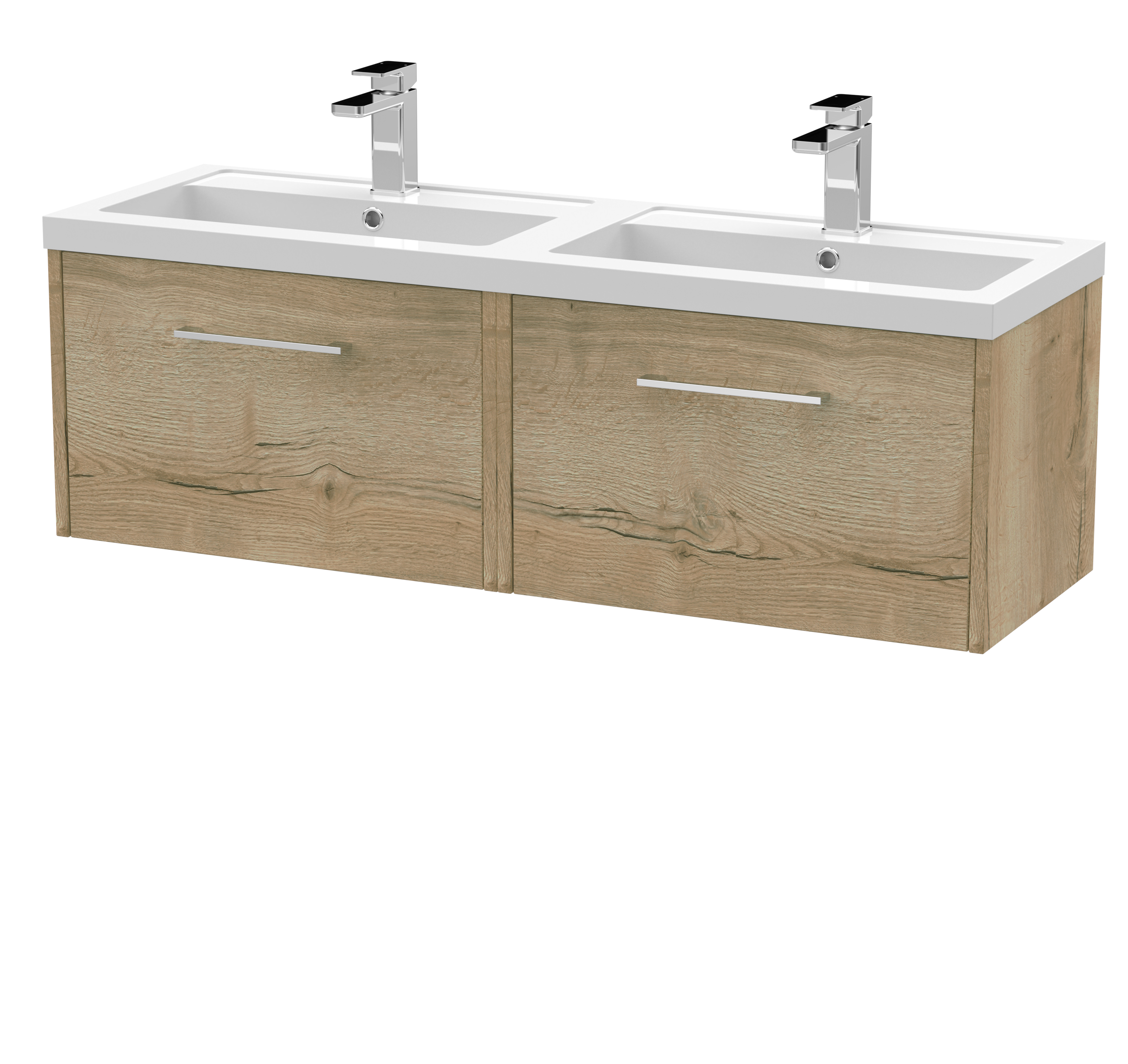 Hudson Reed Juno Autumn Oak 1200mm Wall Hung 2 Drawer Vanity Unit and Double Basin JNU1822C