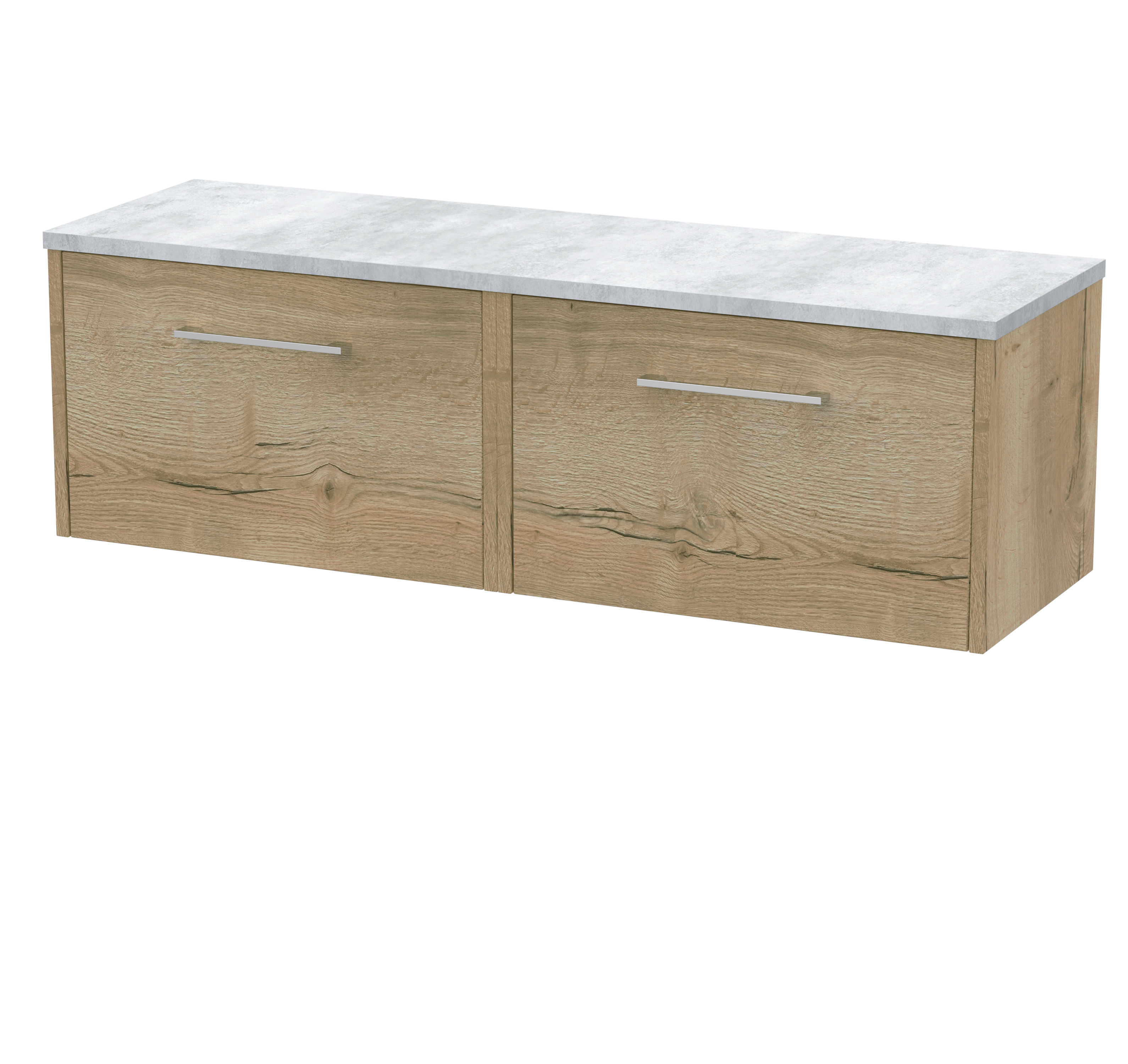 Hudson Reed Juno Autumn Oak 1200 Wall Hung 2 Drawer Vanity Unit and Laminate Worktop JNU1822LBG2