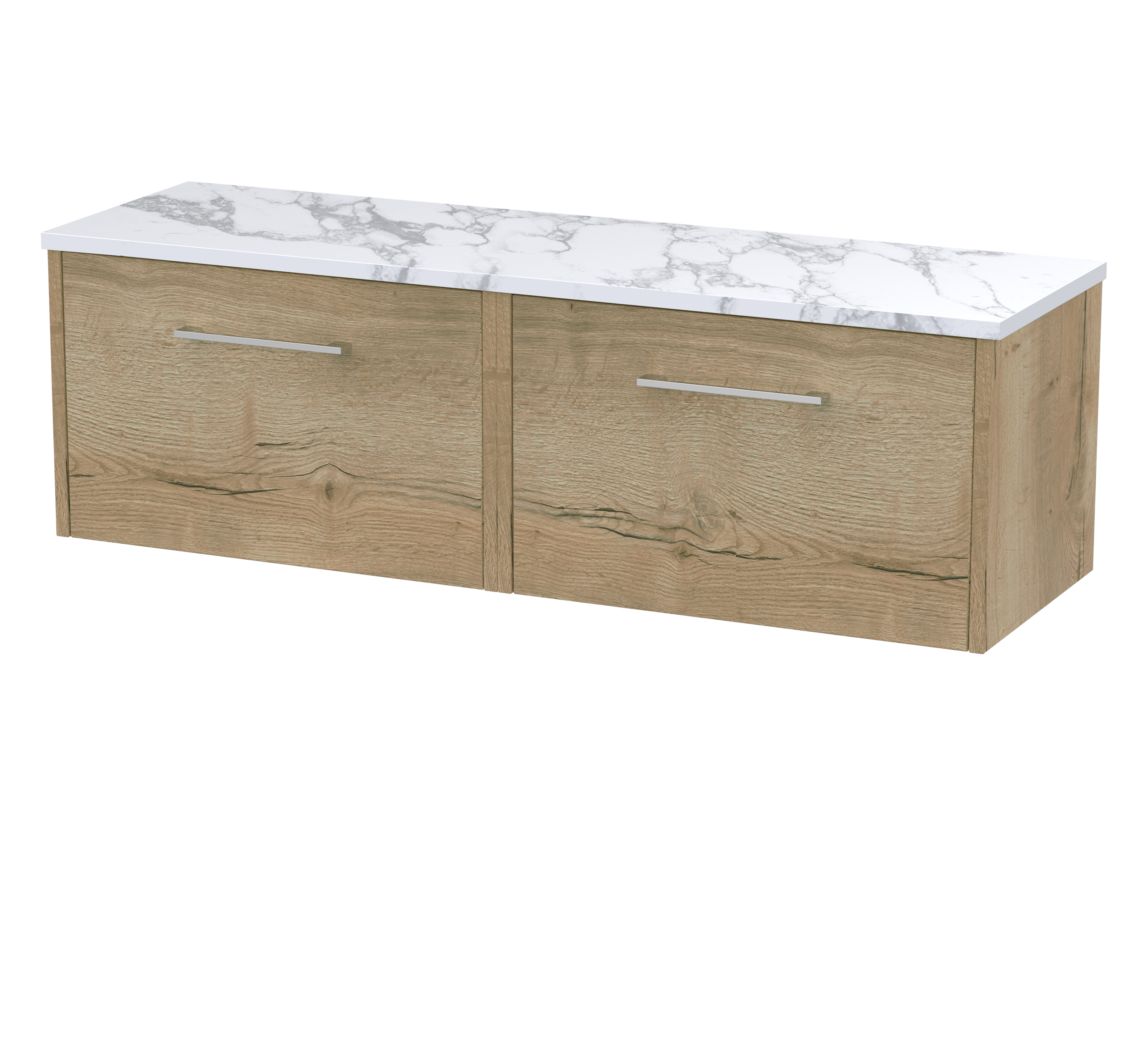Hudson Reed Juno Autumn Oak 1200 Wall Hung 2 Drawer Vanity Unit and Laminate Worktop JNU1822LCM2