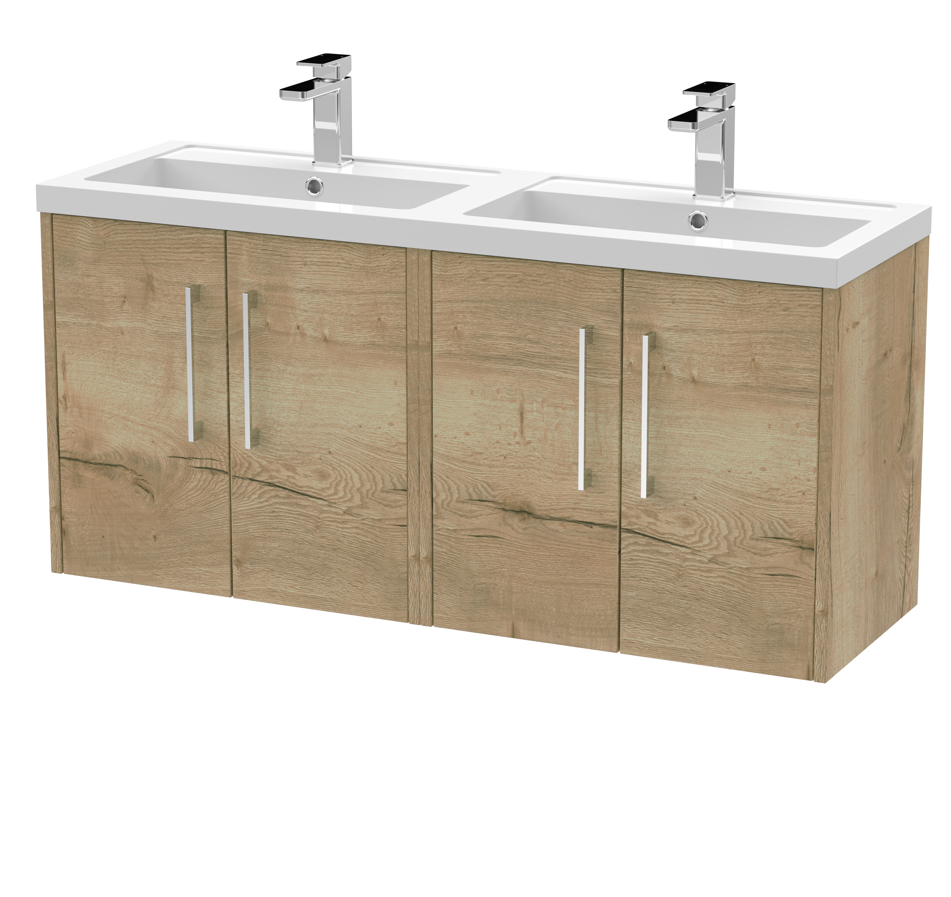 Hudson Reed Juno Autumn Oak 1200mm Wall Hung 4 Door Vanity Unit and Double Basin JNU1823C