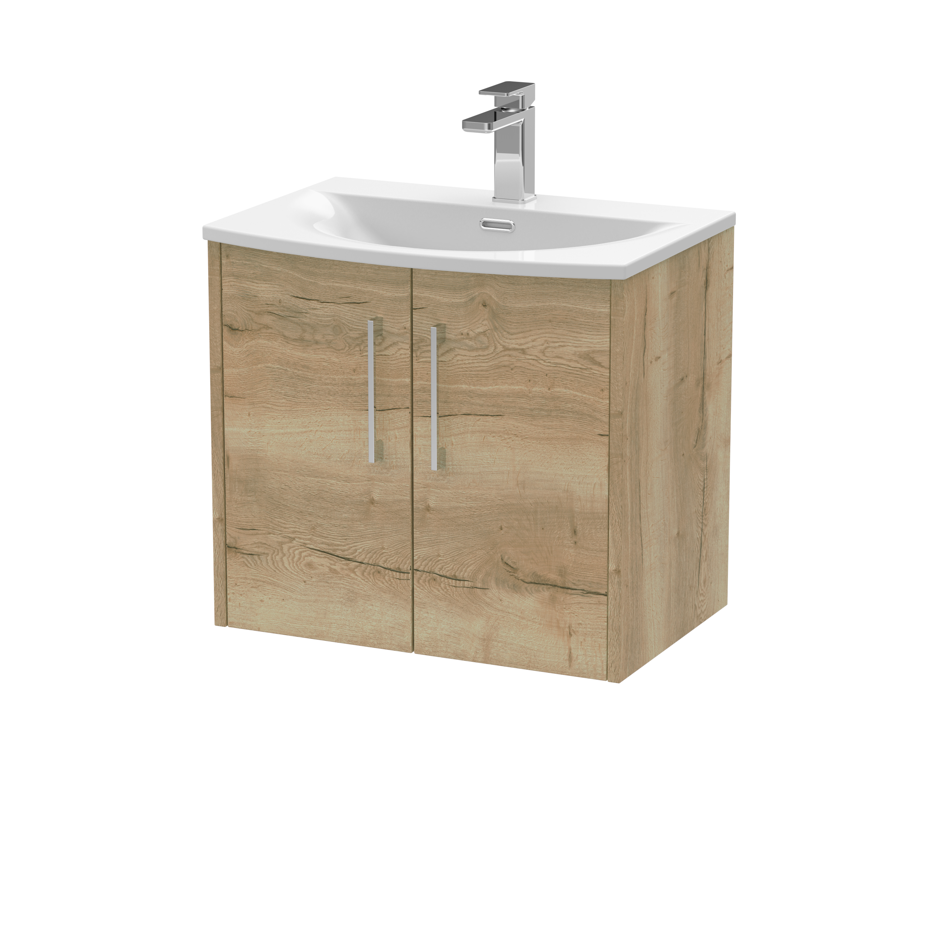 Hudson Reed Juno Autumn Oak 600mm Wall Hung 2 Door Vanity Unit and Curved Ceramic Basin JNU1823G