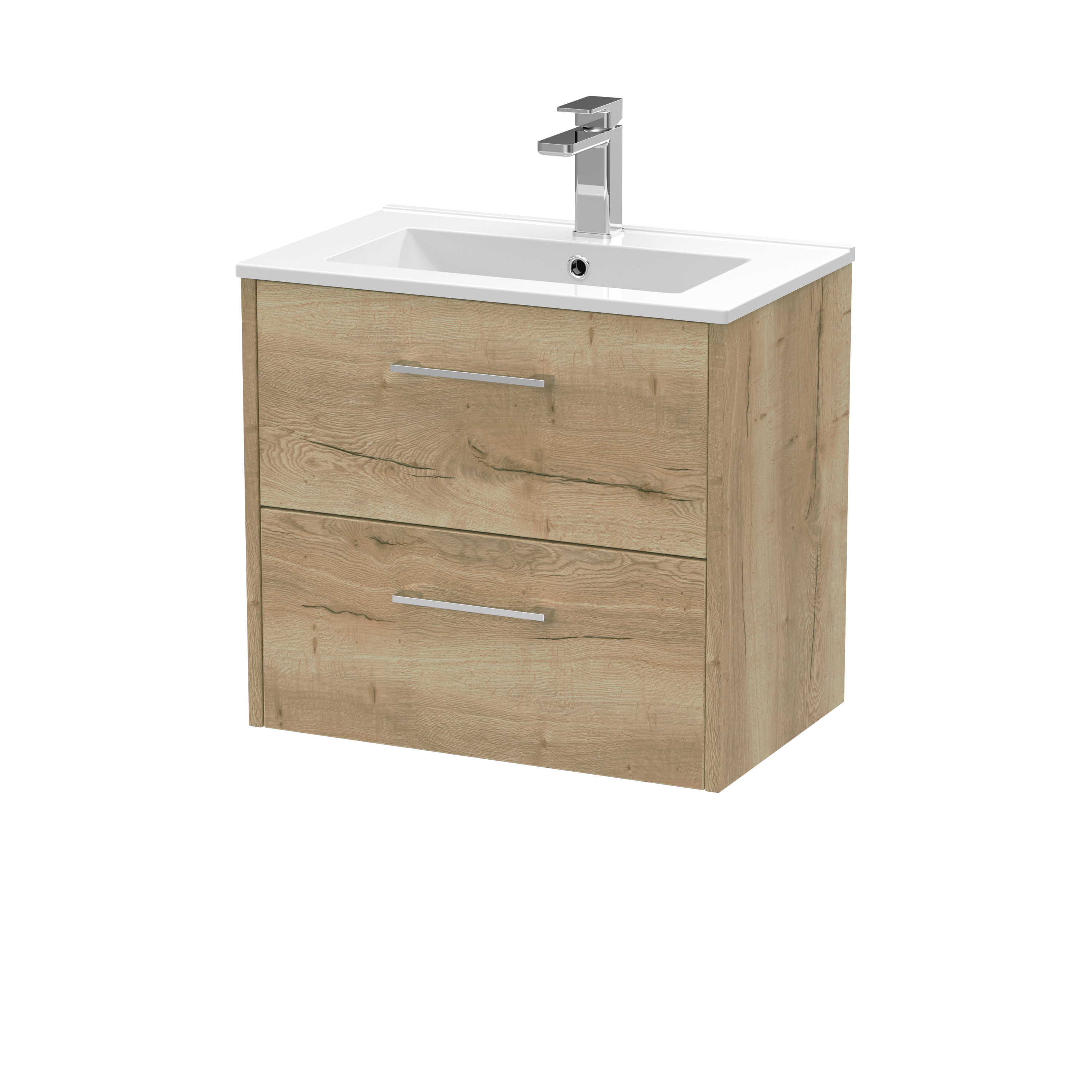 Hudson Reed Juno Autumn Oak 600mm Wall Hung 2 Drawer Vanity Unit and Basin JNU1824B