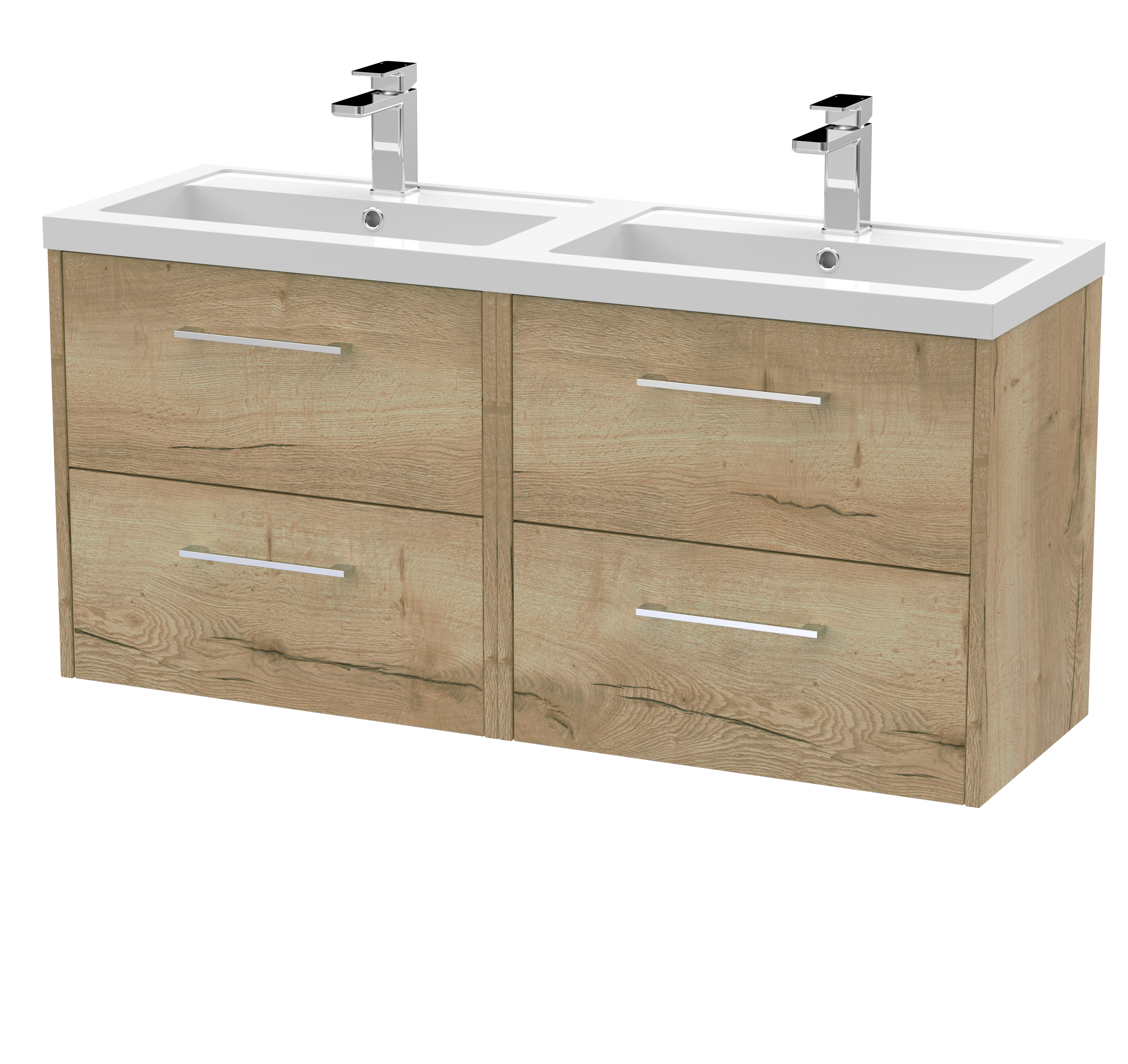Hudson Reed Juno Autumn Oak 1200mm Wall Hung 4 Drawer Vanity Unit and Double Basin JNU1824C