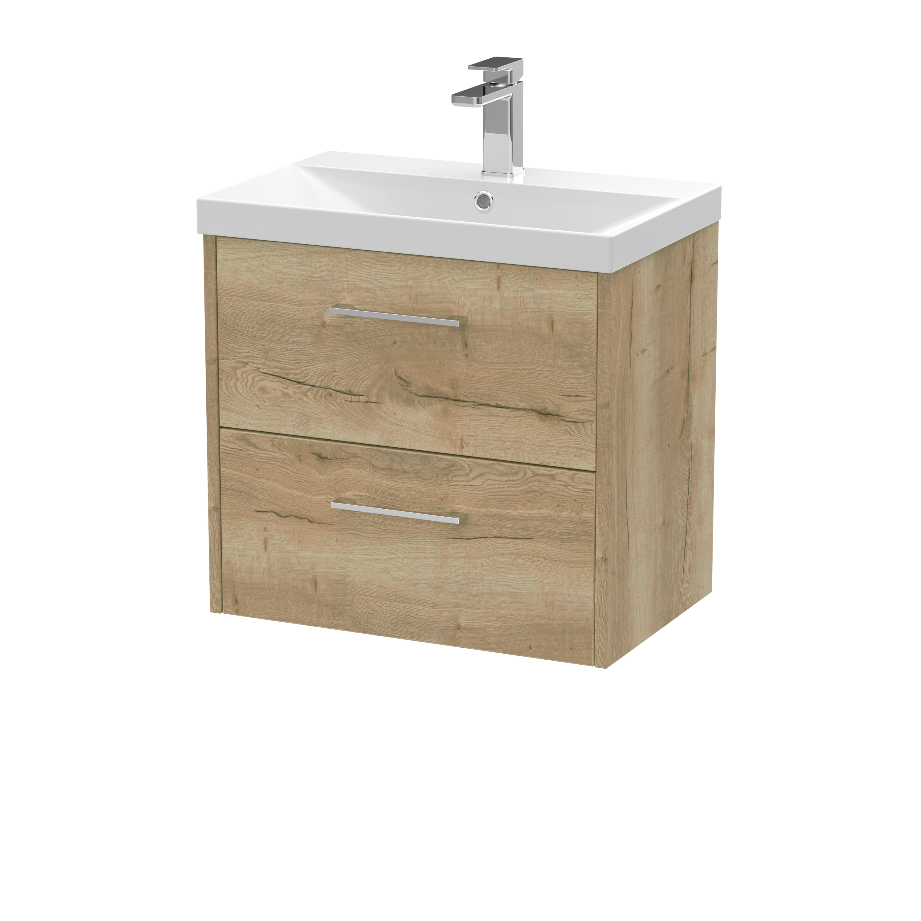 Hudson Reed Juno Autumn Oak 600mm Wall Hung 2 Drawer Vanity Unit and Thin Edge Basin JNU1824D