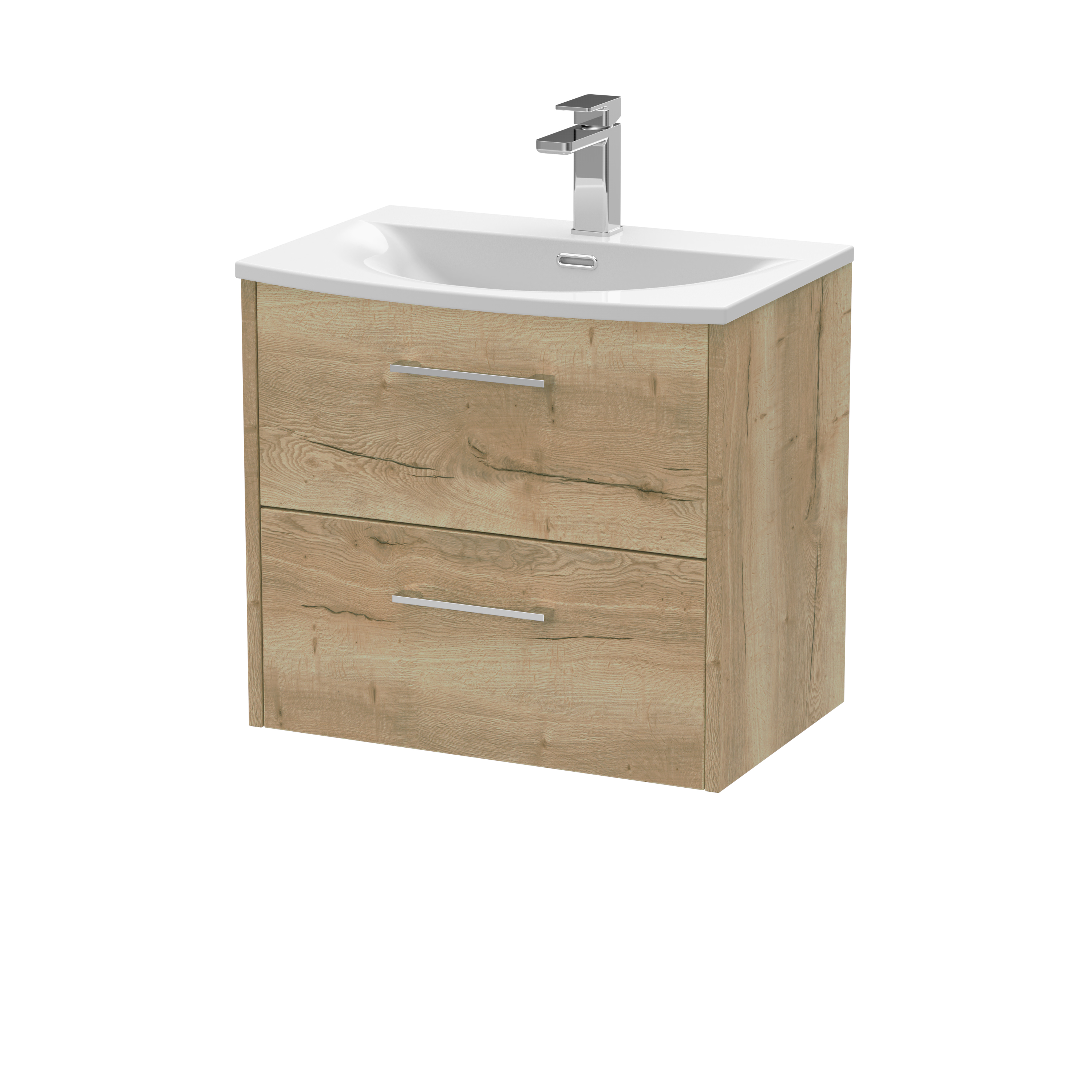 Hudson Reed Juno Autumn Oak 600mm Wall Hung 2 Drawer Vanity Unit and Curved Ceramic Basin JNU1824G