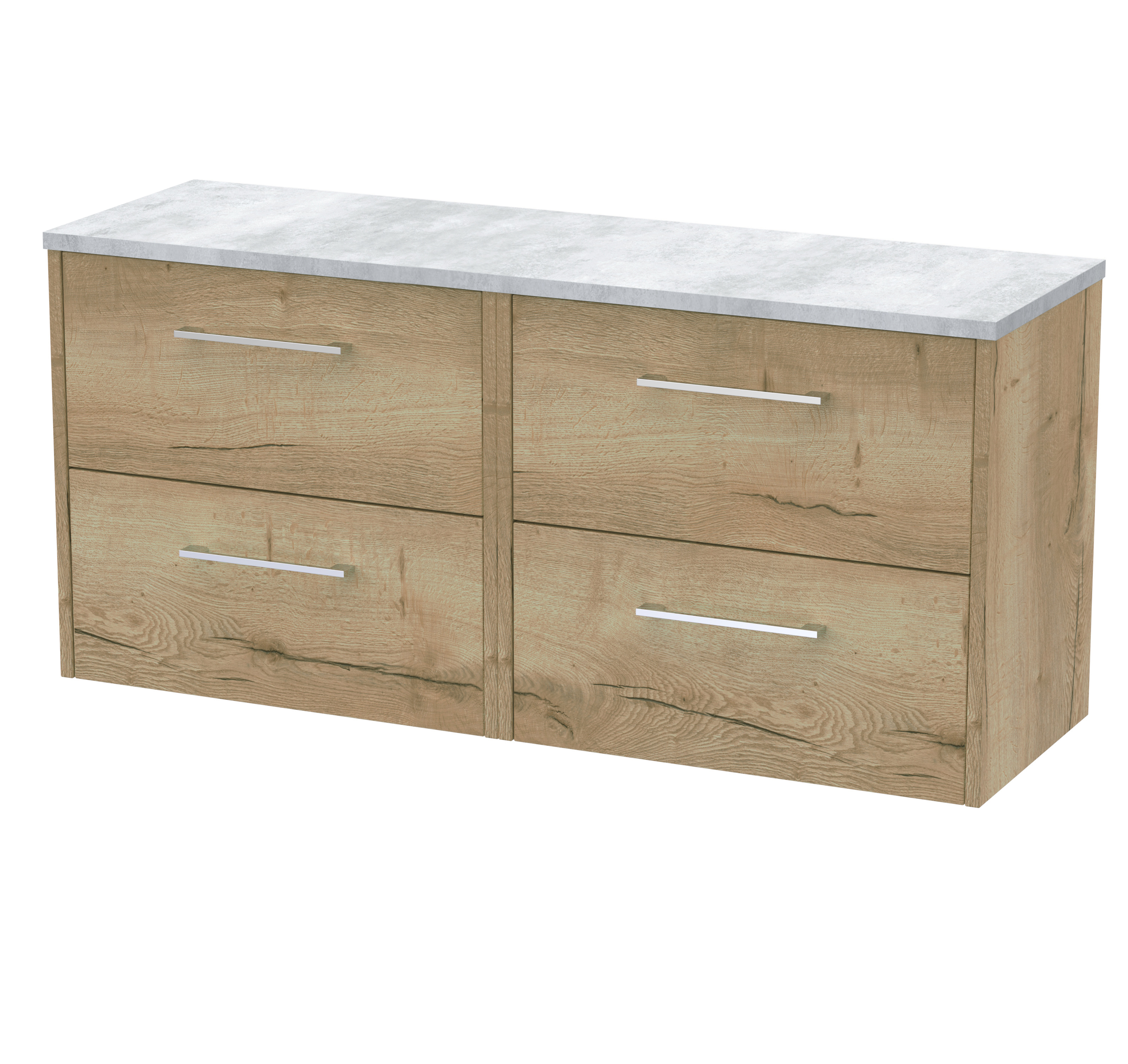 Hudson Reed Juno Autumn Oak 1200 Wall Hung 4 Drawer Vanity Unit and Laminate Worktop JNU1824LBG2