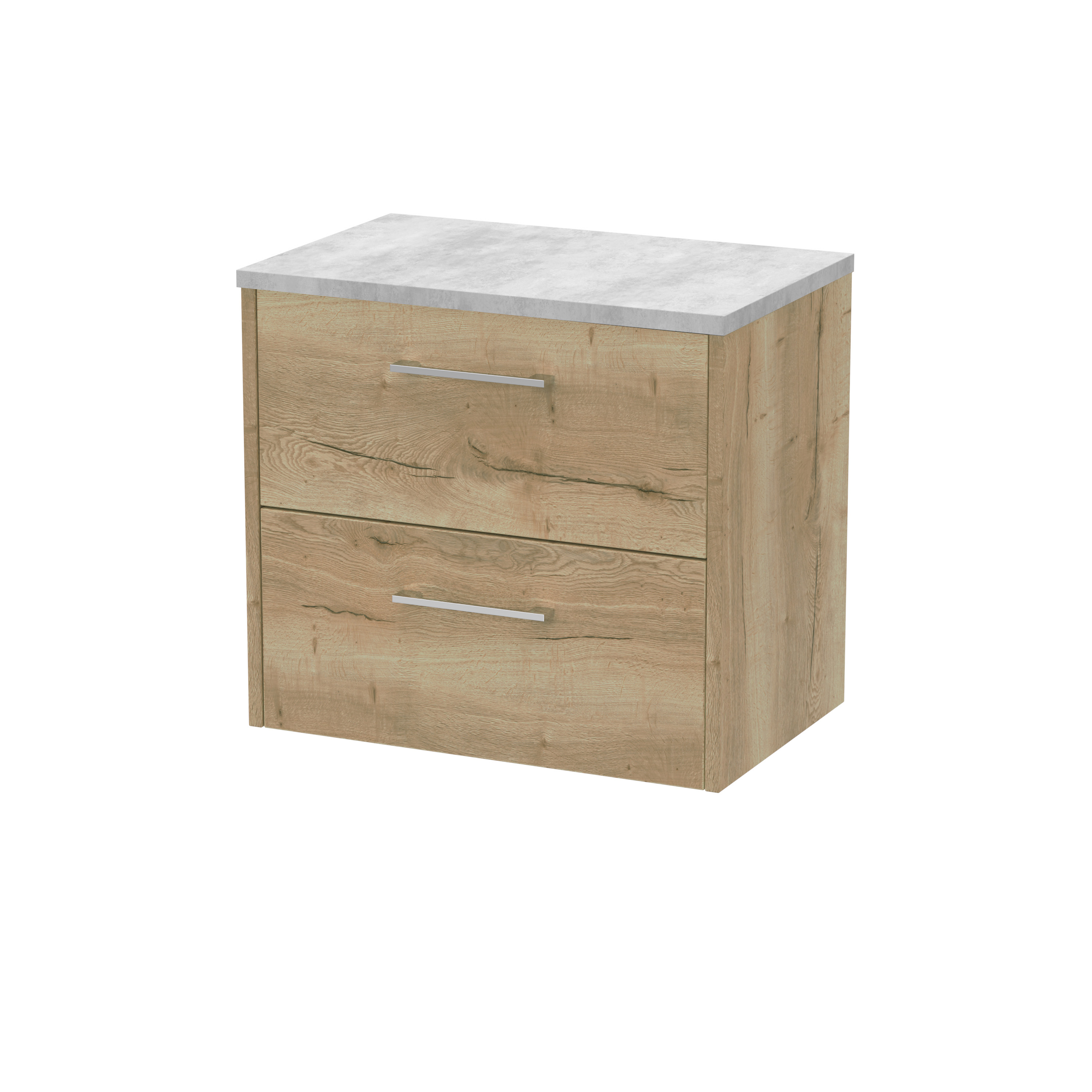 Hudson Reed Juno Autumn Oak 600mm Wall Hung 2 Drawer Vanity Unit and Laminate Top JNU1824LBG