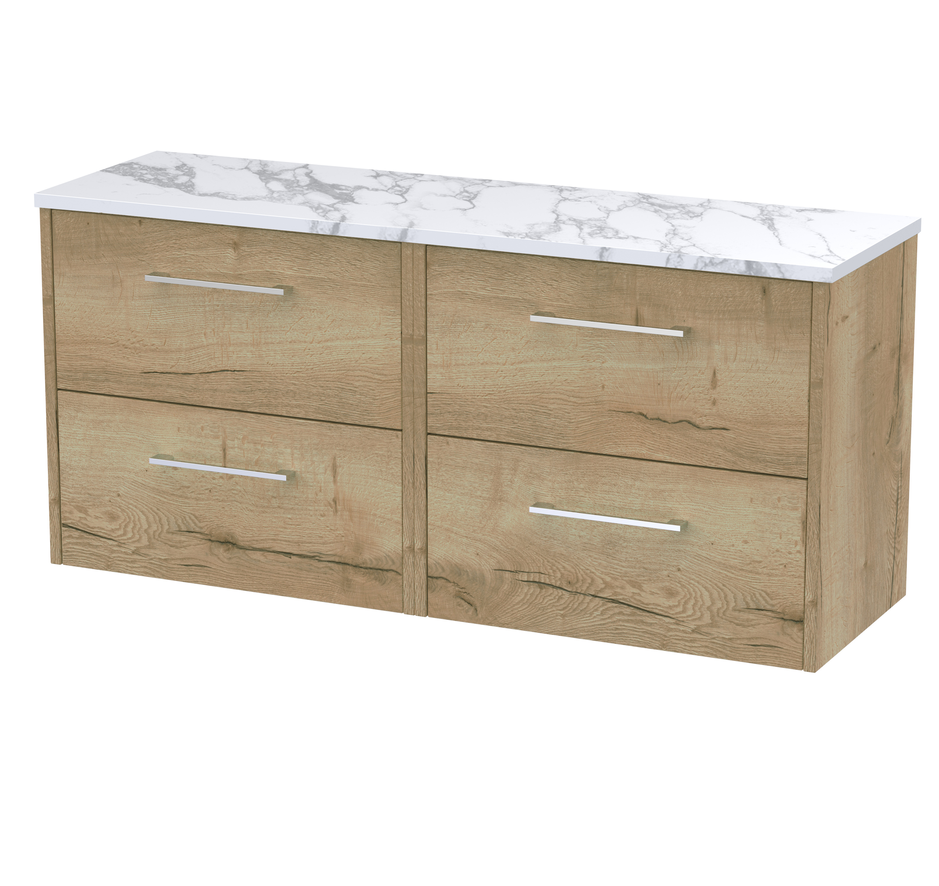 Hudson Reed Juno Autumn Oak 1200 Wall Hung 4 Drawer Vanity Unit and Laminate Worktop JNU1824LCM2