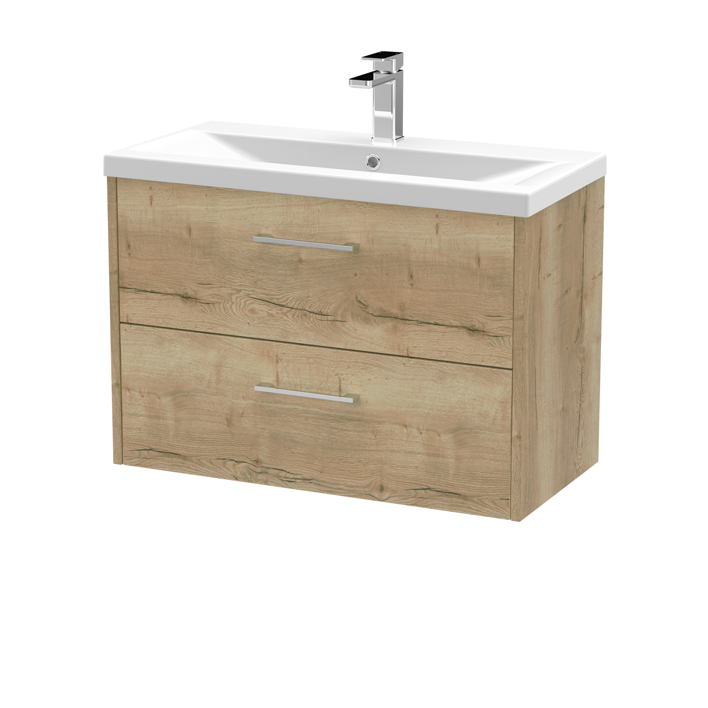 Hudson Reed Juno Autumn Oak 800mm Wall Hung 2 Drawer Vanity Unit and Mid Edge Ceramic Basin JNU1826A