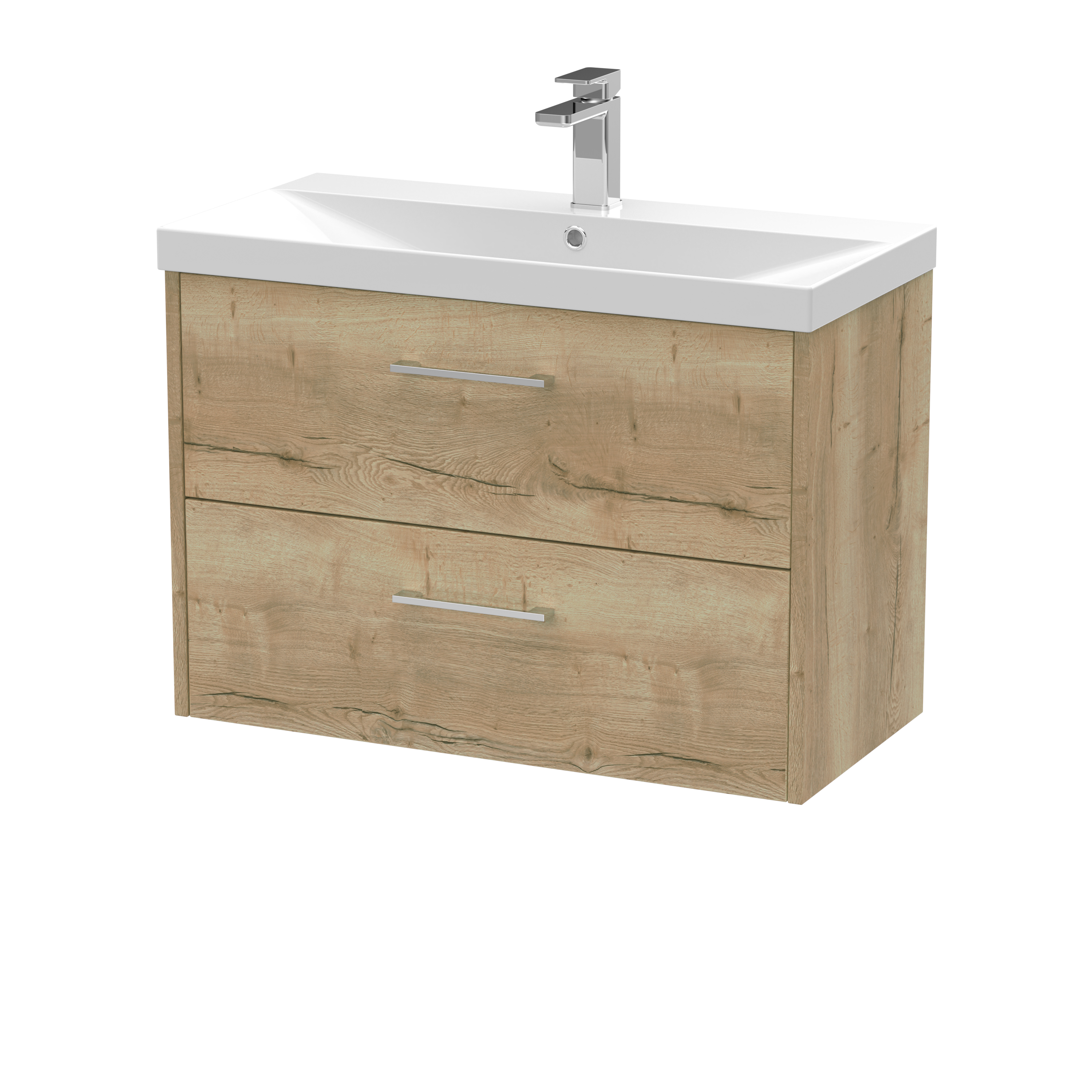 Hudson Reed Juno Autumn Oak 800mm Wall Hung 2 Drawer Vanity Unit and Thin Edge Basin JNU1826D