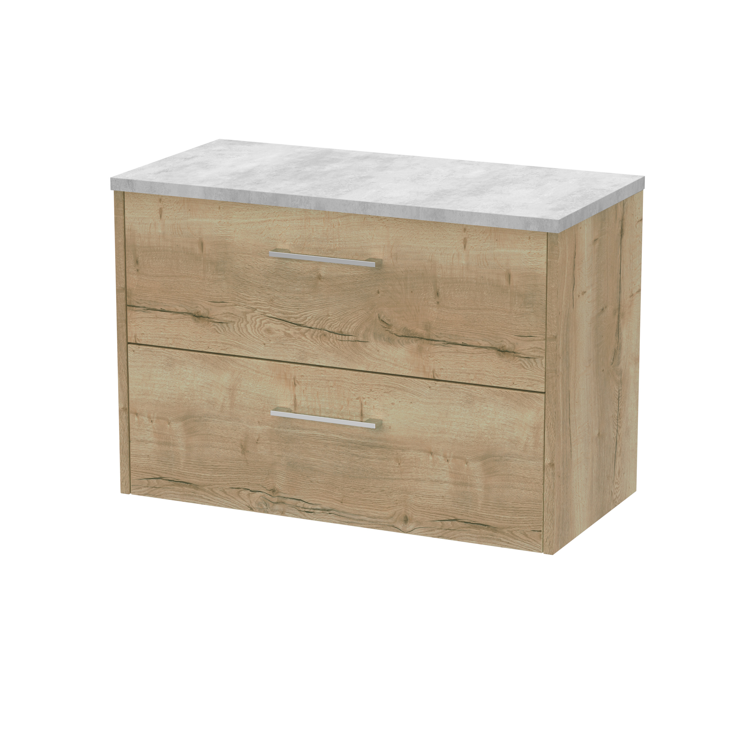 Hudson Reed Juno Autumn Oak 800mm Wall Hung 2 Drawer Vanity Unit and Laminate Top JNU1826LBG