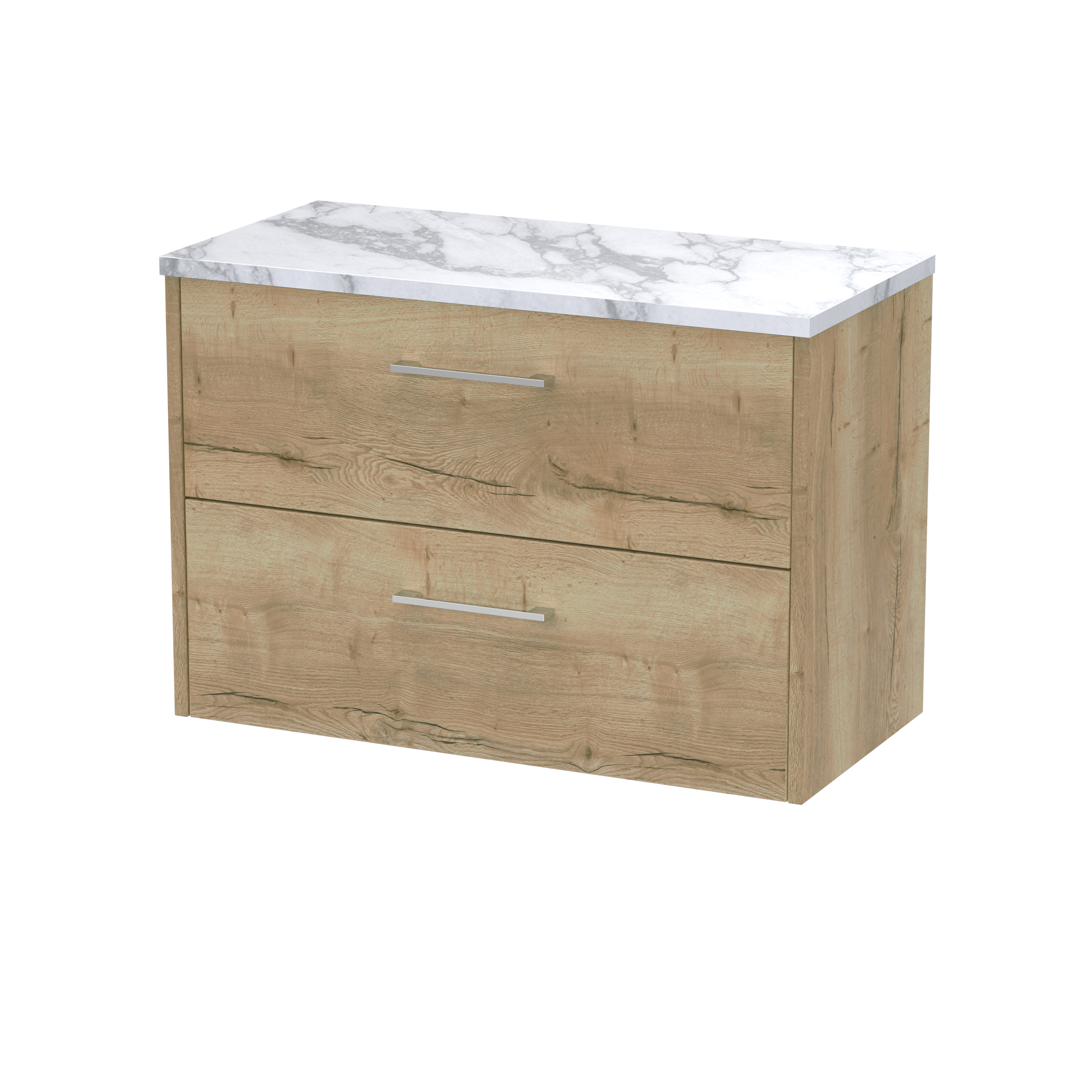 Hudson Reed Juno Autumn Oak 800 Wall Hung 2 Drawer Vanity Unit and Laminate Worktop JNU1826LCM