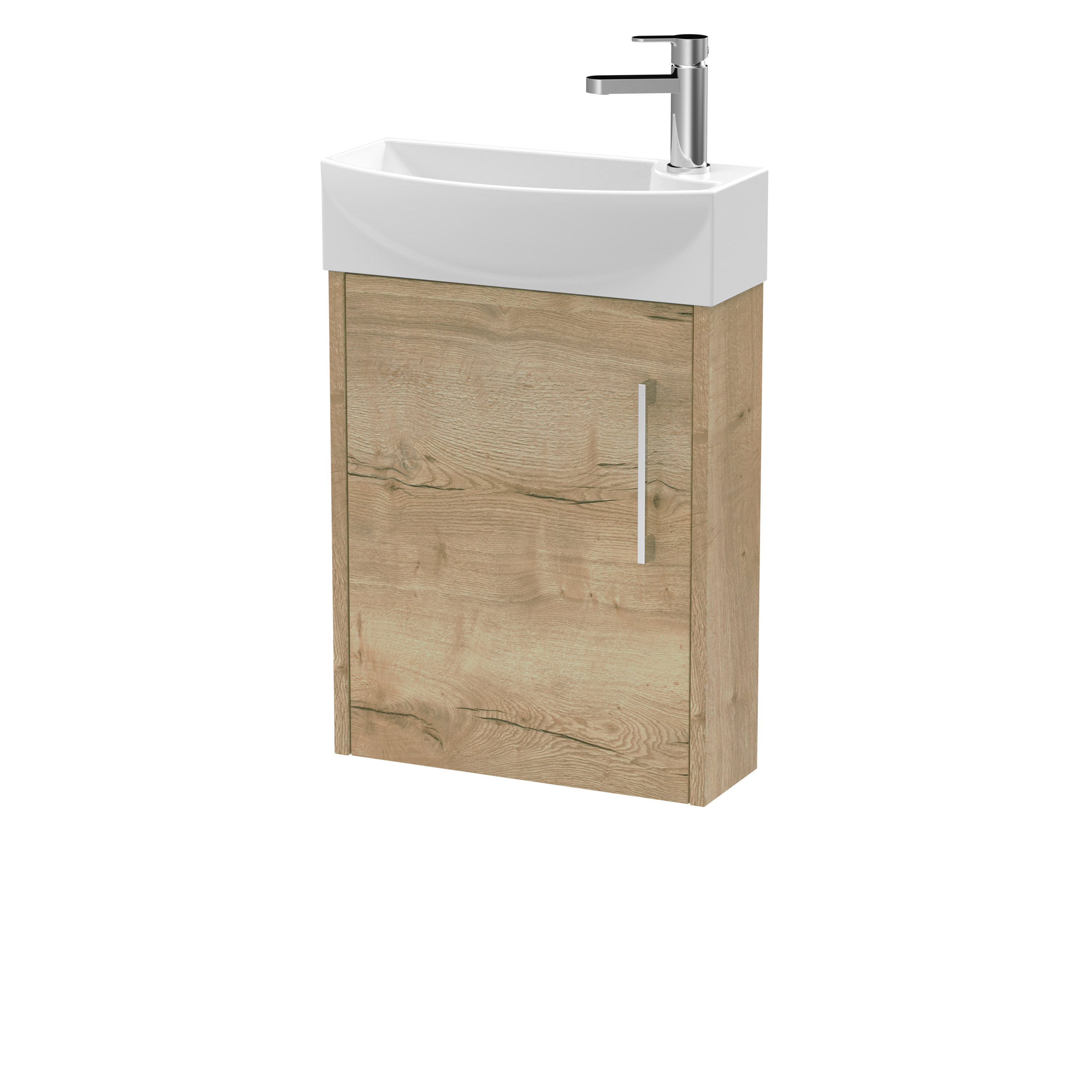Hudson Reed Juno Compact Autumn Oak 440mm Wall Hung 1 Door Unit and 1TH Basin LH JNU1861L