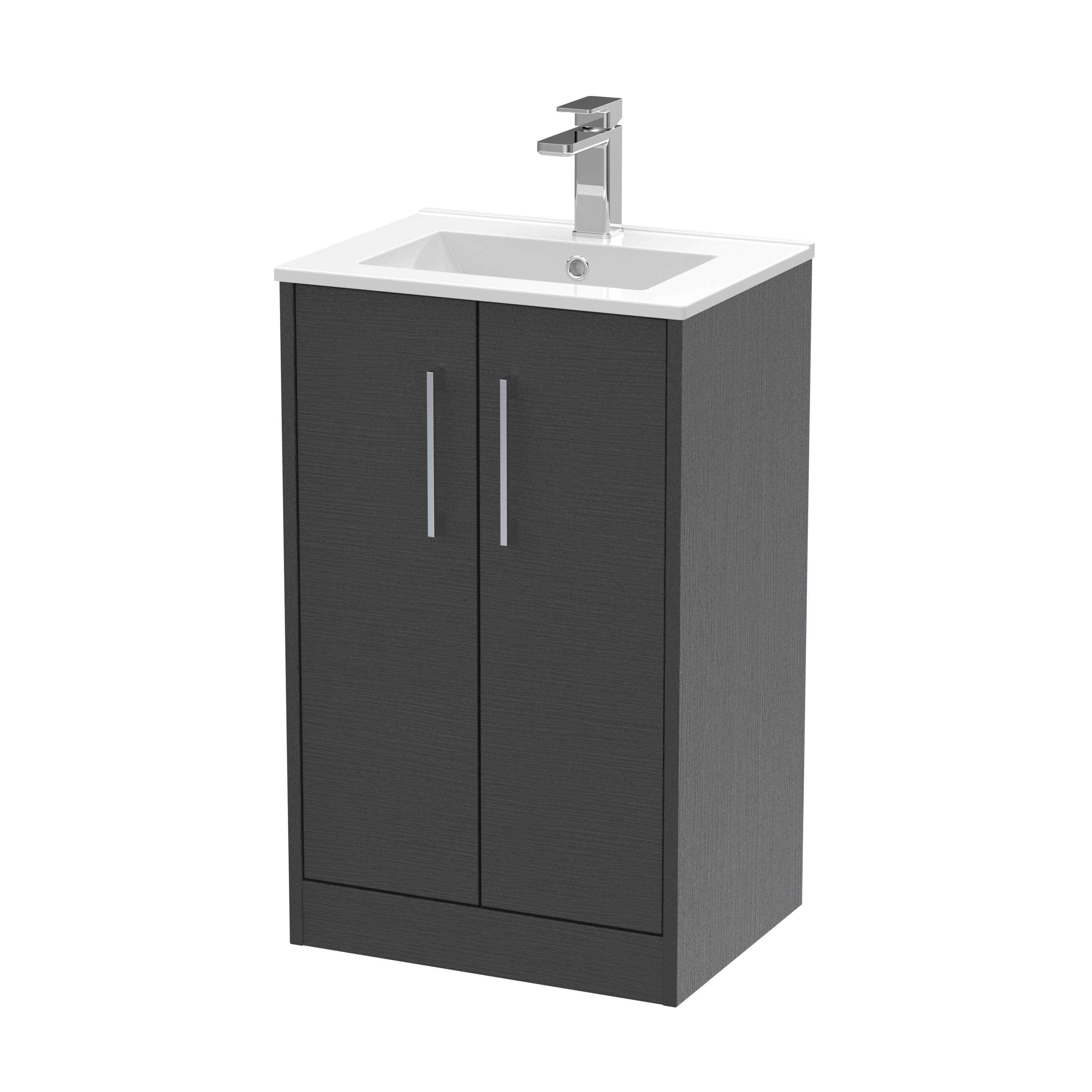 Hudson Reed Juno Graphite Grey Woodgrain 500mm Floor Standing 2 Door Vanity Unit and Basin JNU2201B