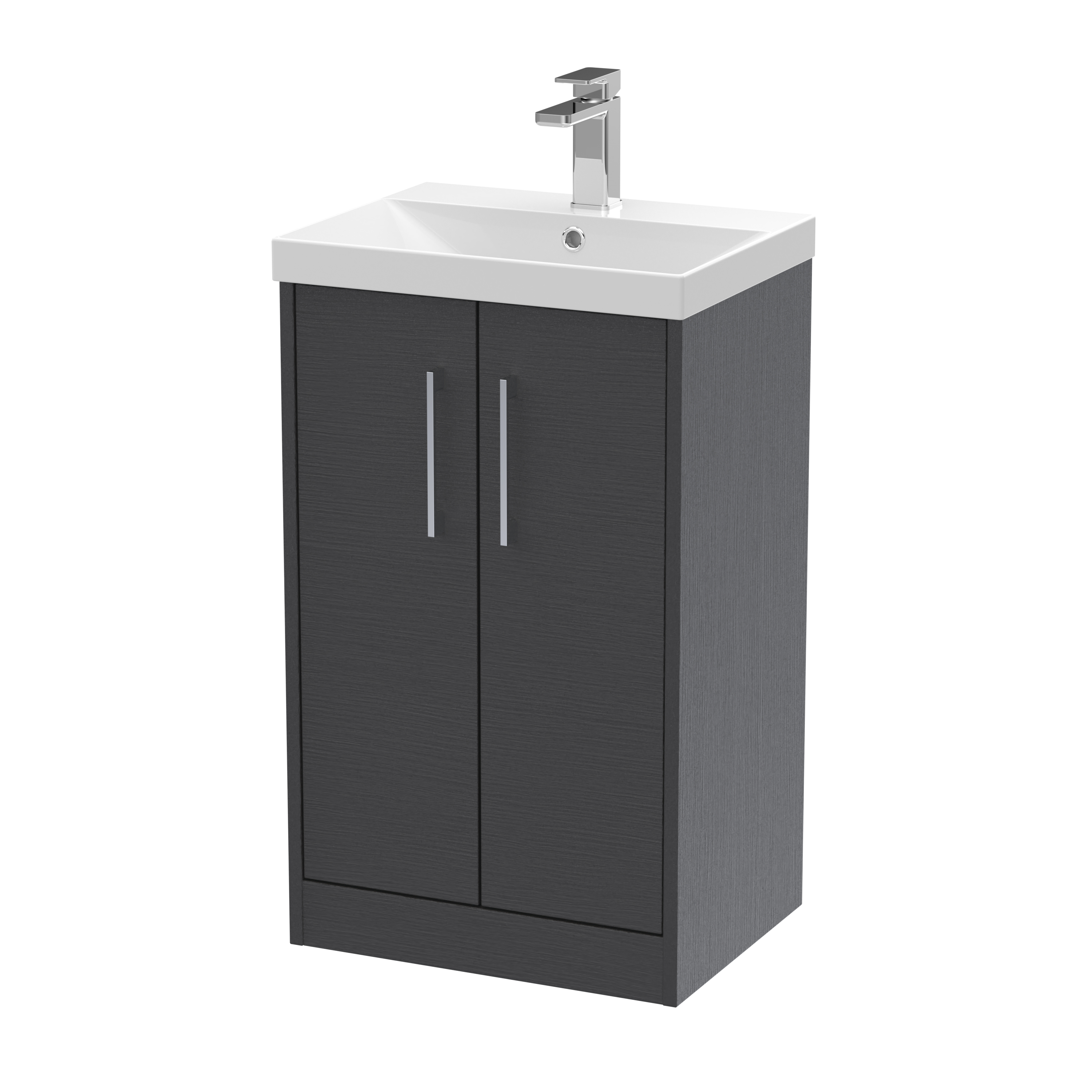 Hudson Reed Juno Graphite Grey Woodgrain 500mm Floor Standing 2 Door Vanity Unit and Thin Edge Basin JNU2201D