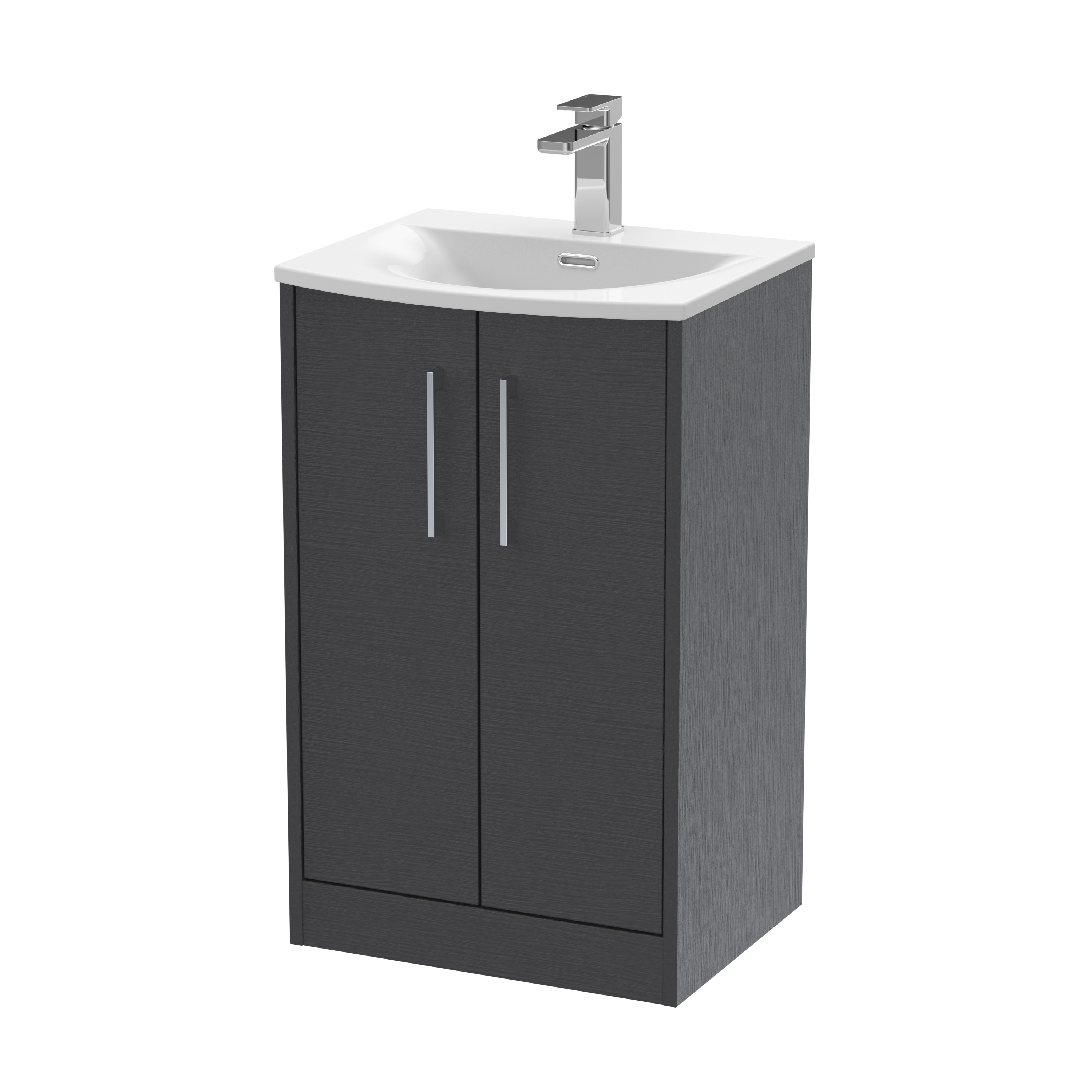 Hudson Reed Juno Graphite Grey Woodgrain 500mm Floor Standing 2 Door Vanity Unit and Curved Ceramic Basin JNU2201G