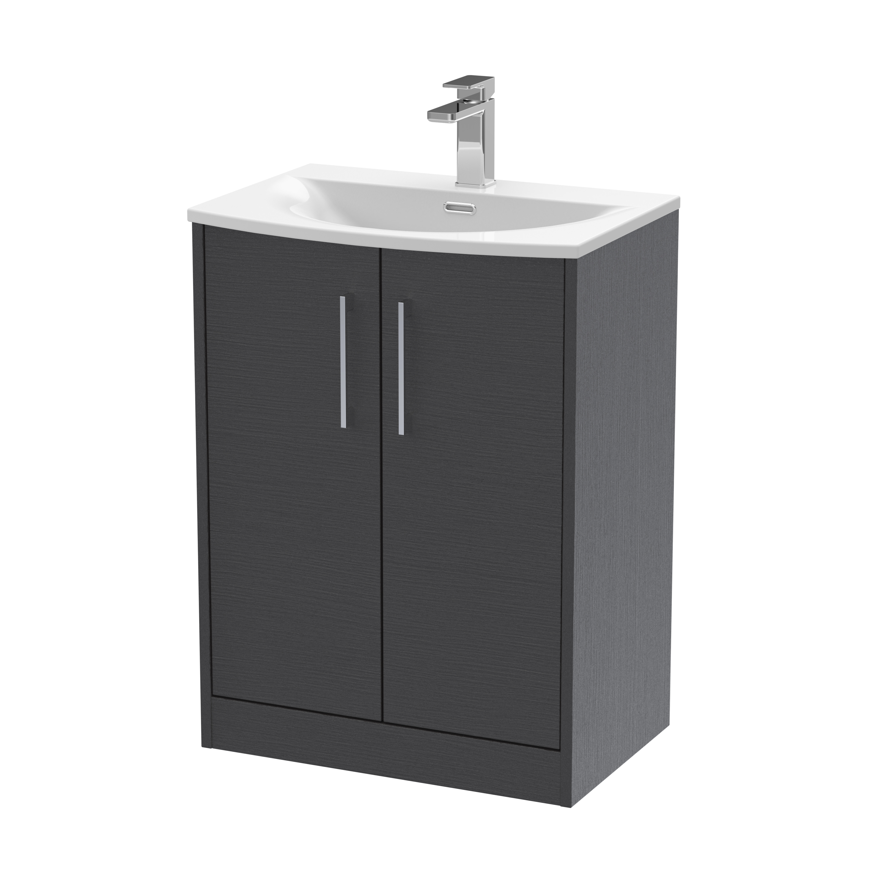 Hudson Reed Juno Graphite Grey Woodgrain 600mm Floor Standing 2 Door Vanity Unit and Curved Ceramic Basin JNU2203G