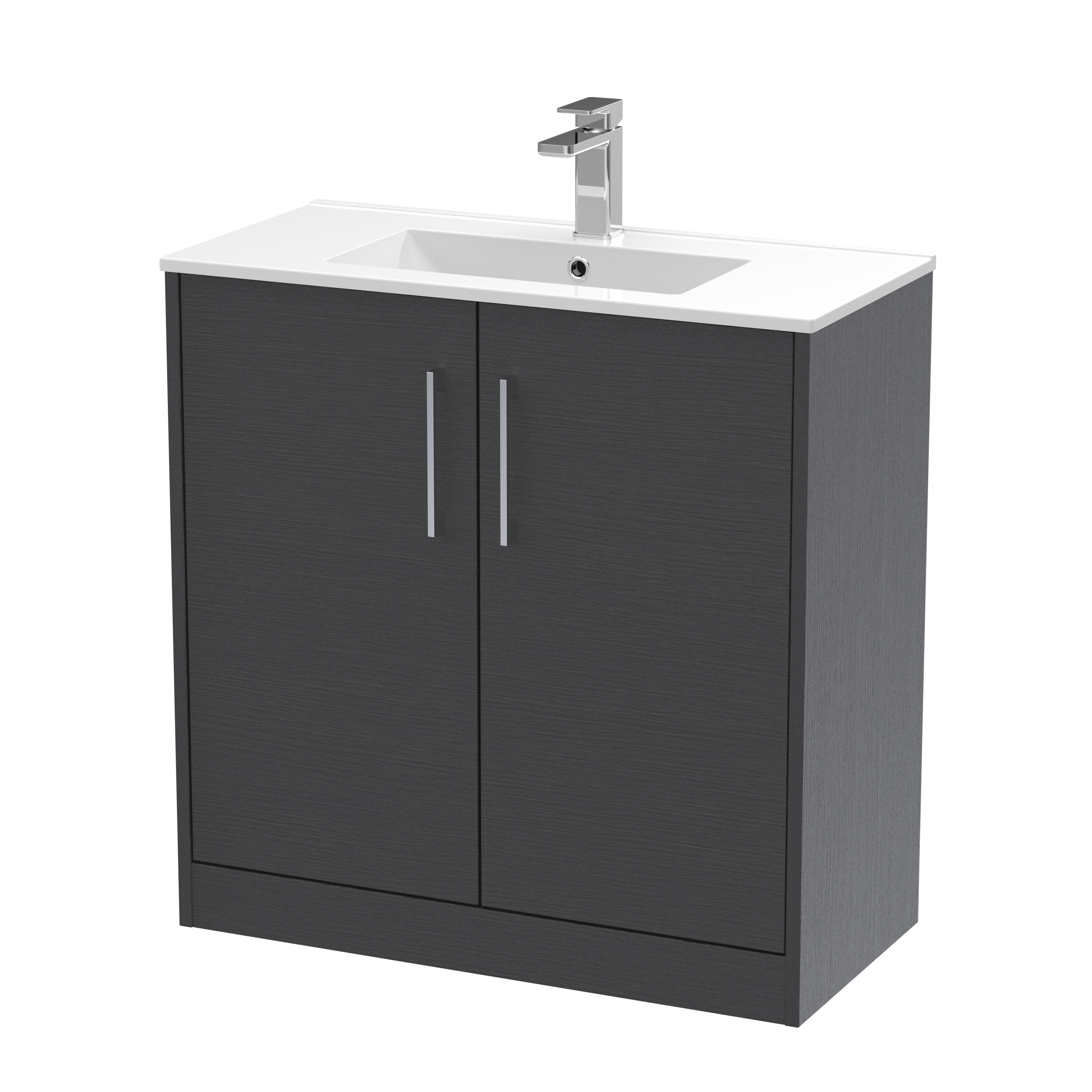 Hudson Reed Juno Graphite Grey Woodgrain 800mm Floor Standing 2 Door Vanity Unit and Basin JNU2205B