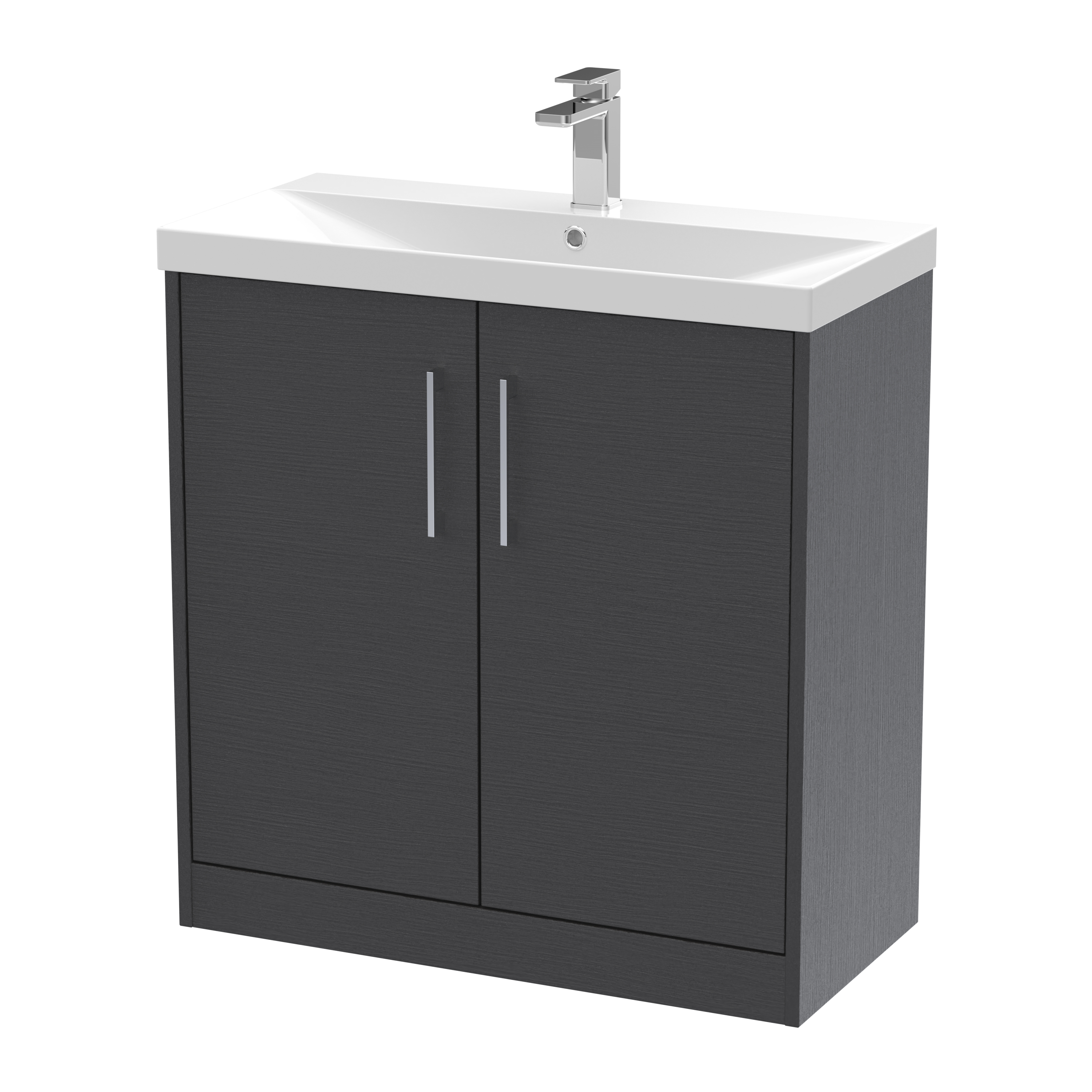 Hudson Reed Juno Graphite Grey Woodgrain 800mm Floor Standing 2 Door Vanity Unit and Thin Edge Basin JNU2205D