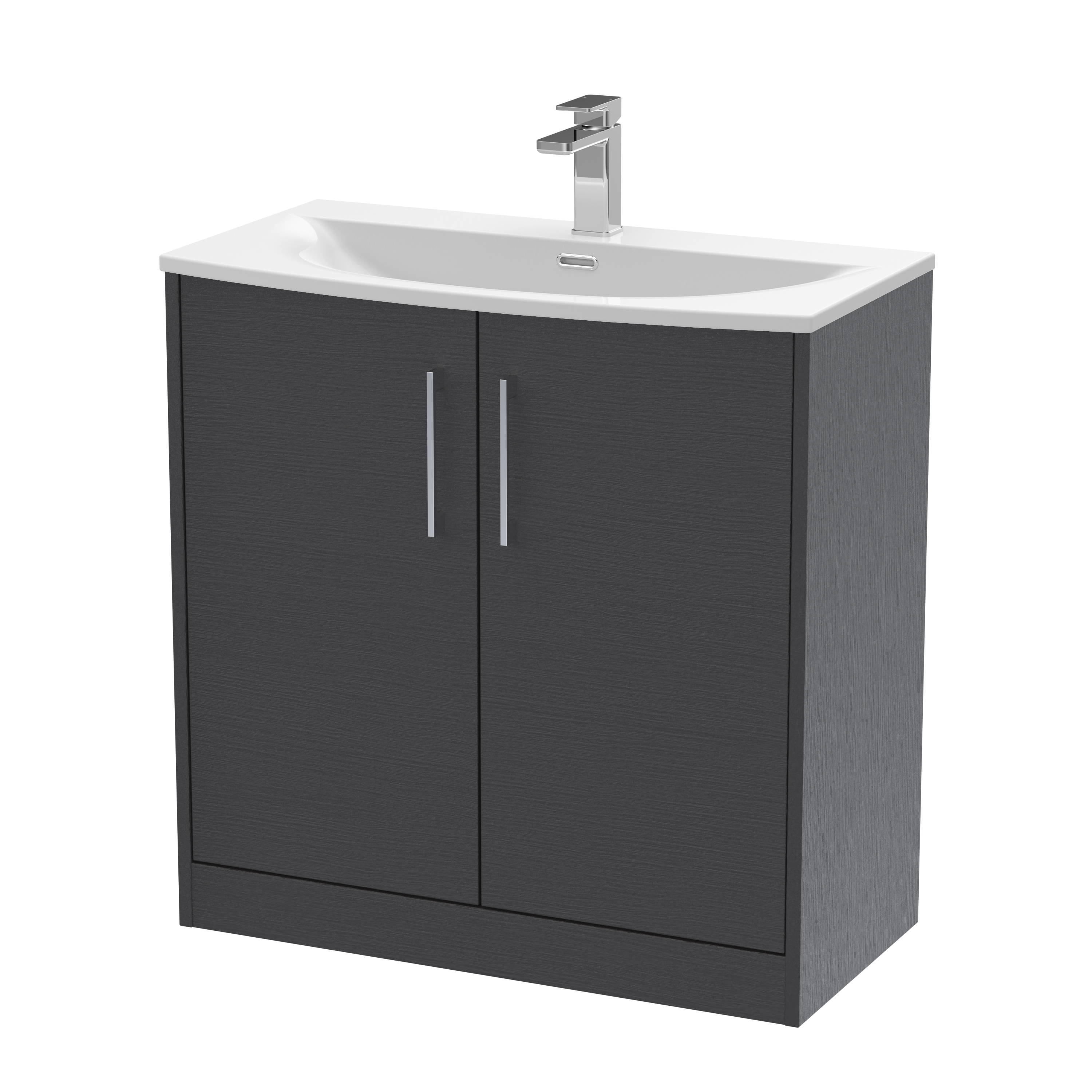 Hudson Reed Juno Graphite Grey Woodgrain 800mm Floor Standing 2 Door Vanity Unit and Curved Ceramic Basin JNU2205G