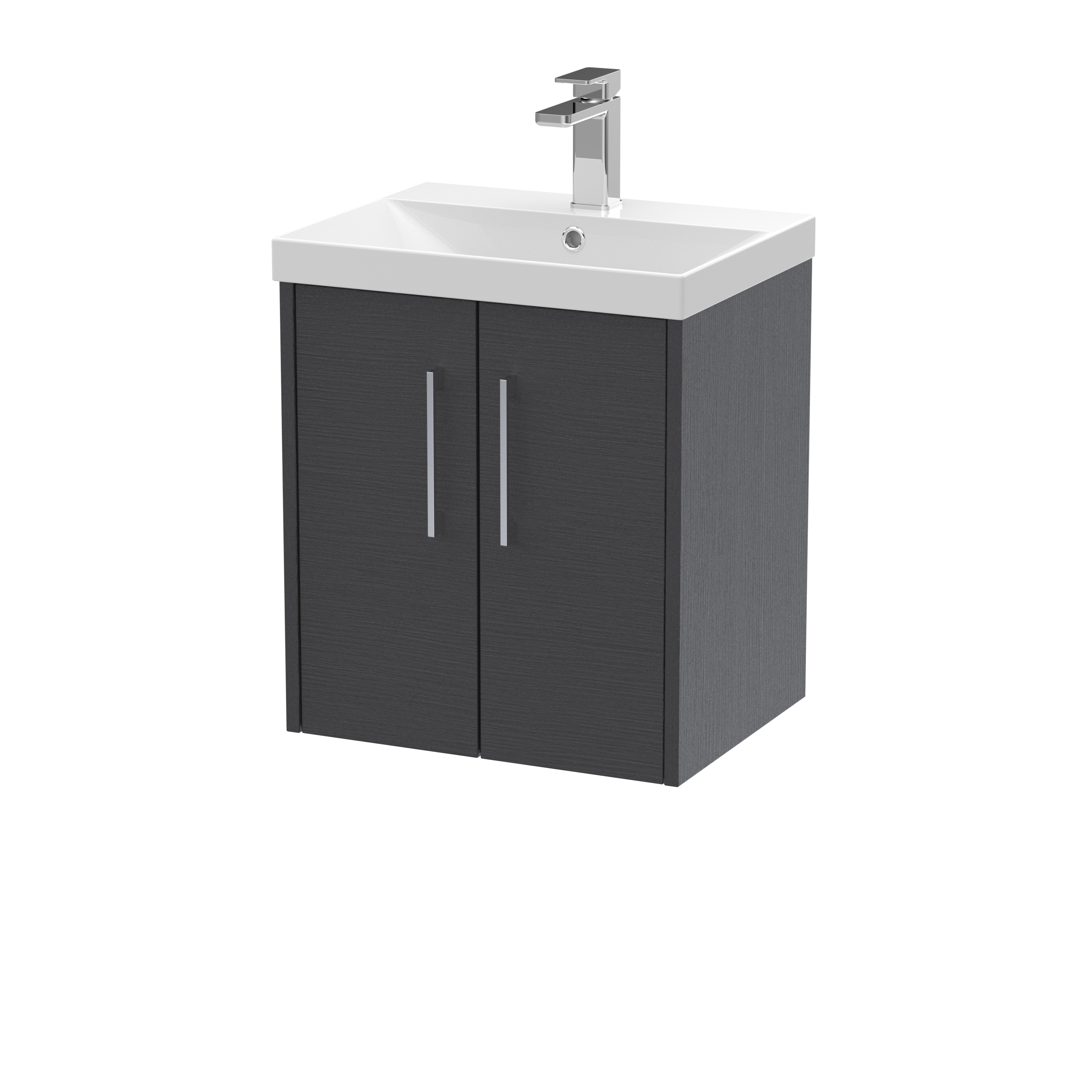 Hudson Reed Juno Graphite Grey Woodgrain 500mm Wall Hung 2 Door Vanity Unit and Thin Edge Basin JNU2221D