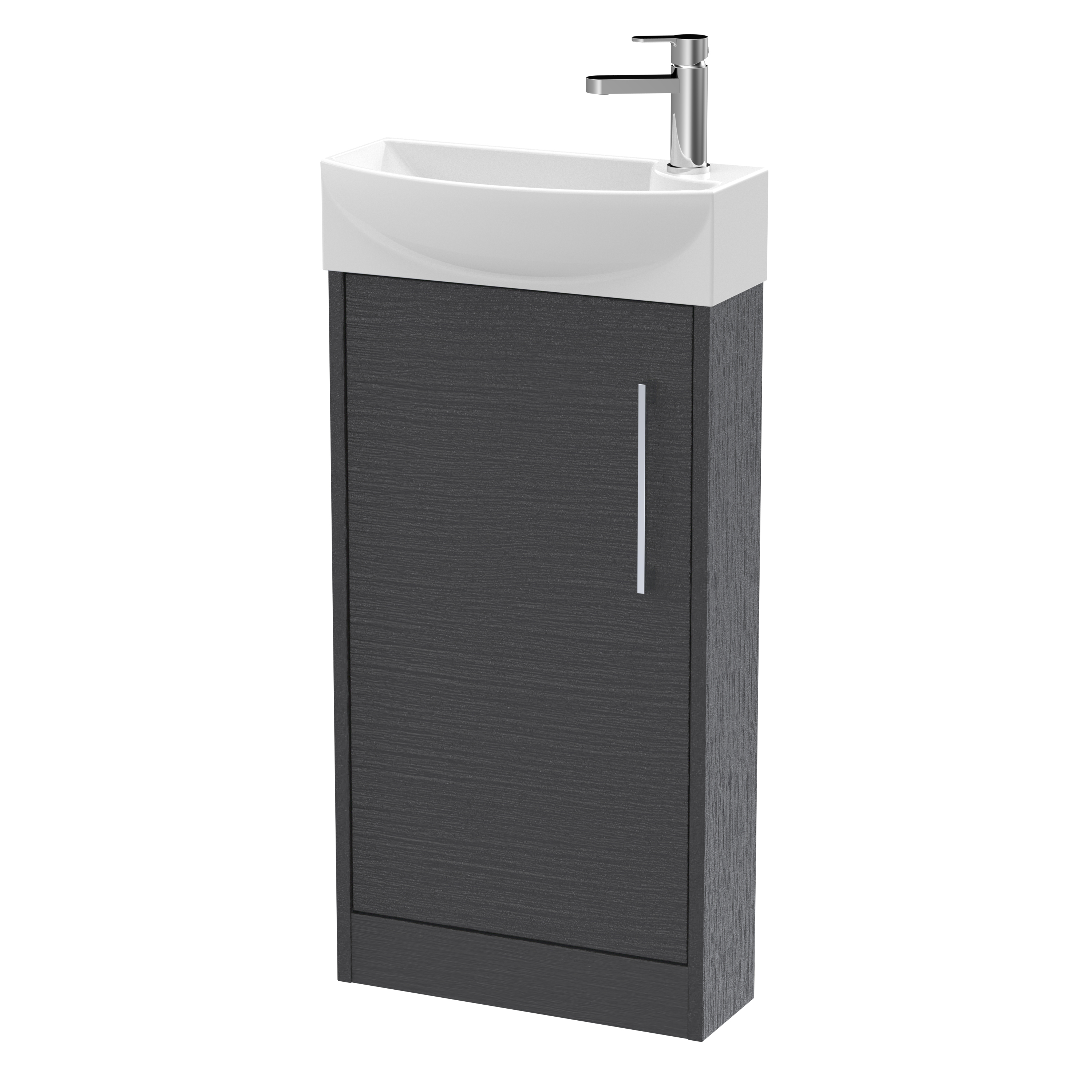 Hudson Reed Juno Compact Graphite Grey Woodgrain 440mm Floor Standing 1 Door Unit and 1TH Basin LH JNU2221L