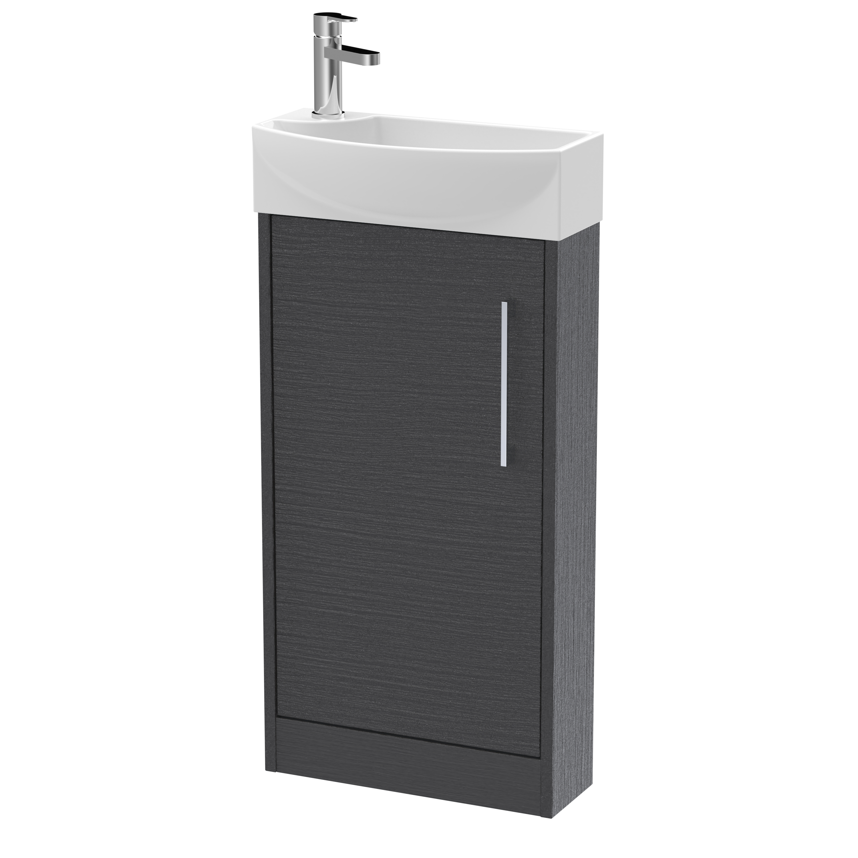 Hudson Reed Juno Compact Graphite Grey Woodgrain 440mm Floor Standing 1 Door Unit and 1TH Basin RH JNU2221R