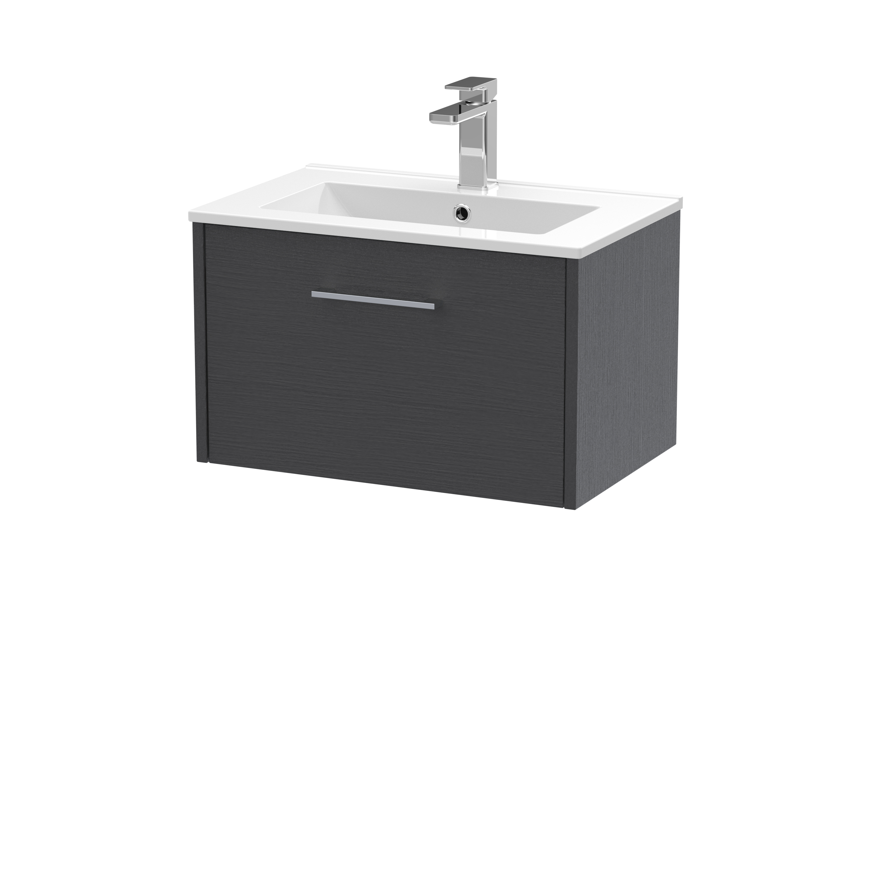 Hudson Reed Juno Graphite Grey Woodgrain 600mm Wall Hung Vanity Unit and Minimalist Basin JNU2222B