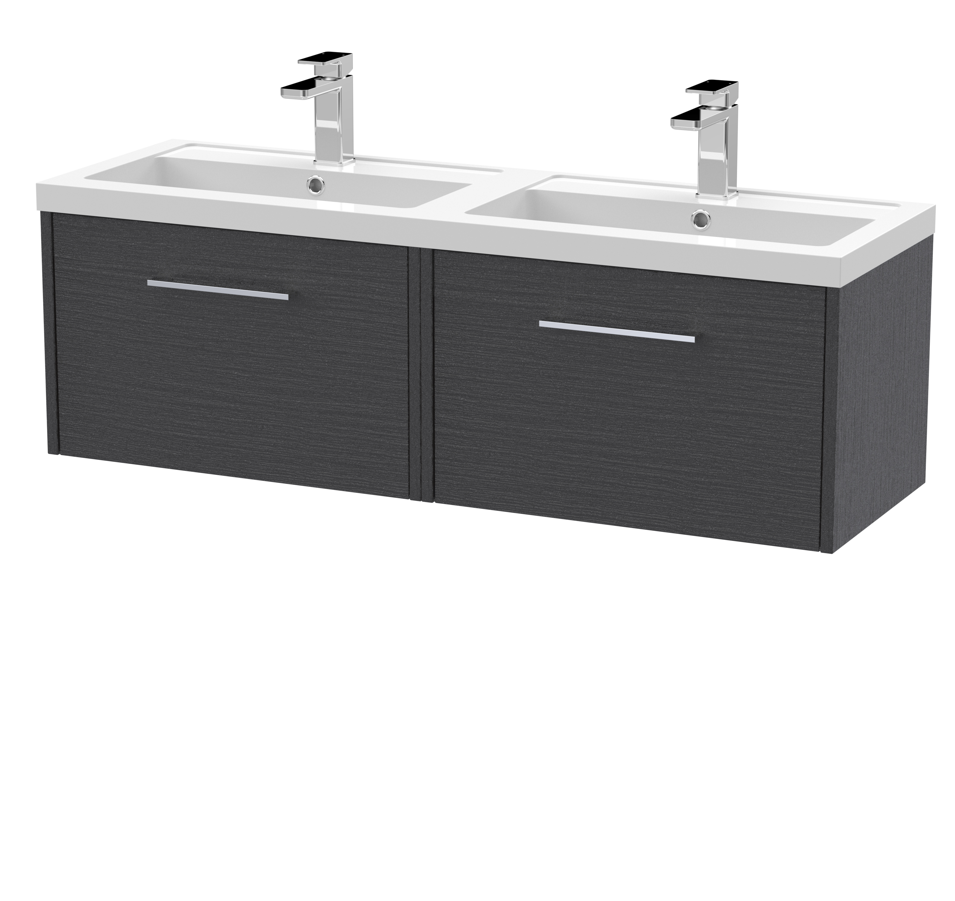 Hudson Reed Juno Graphite Grey Woodgrain 1200mm Wall Hung 2 Drawer Vanity Unit and Double Basin JNU2222C