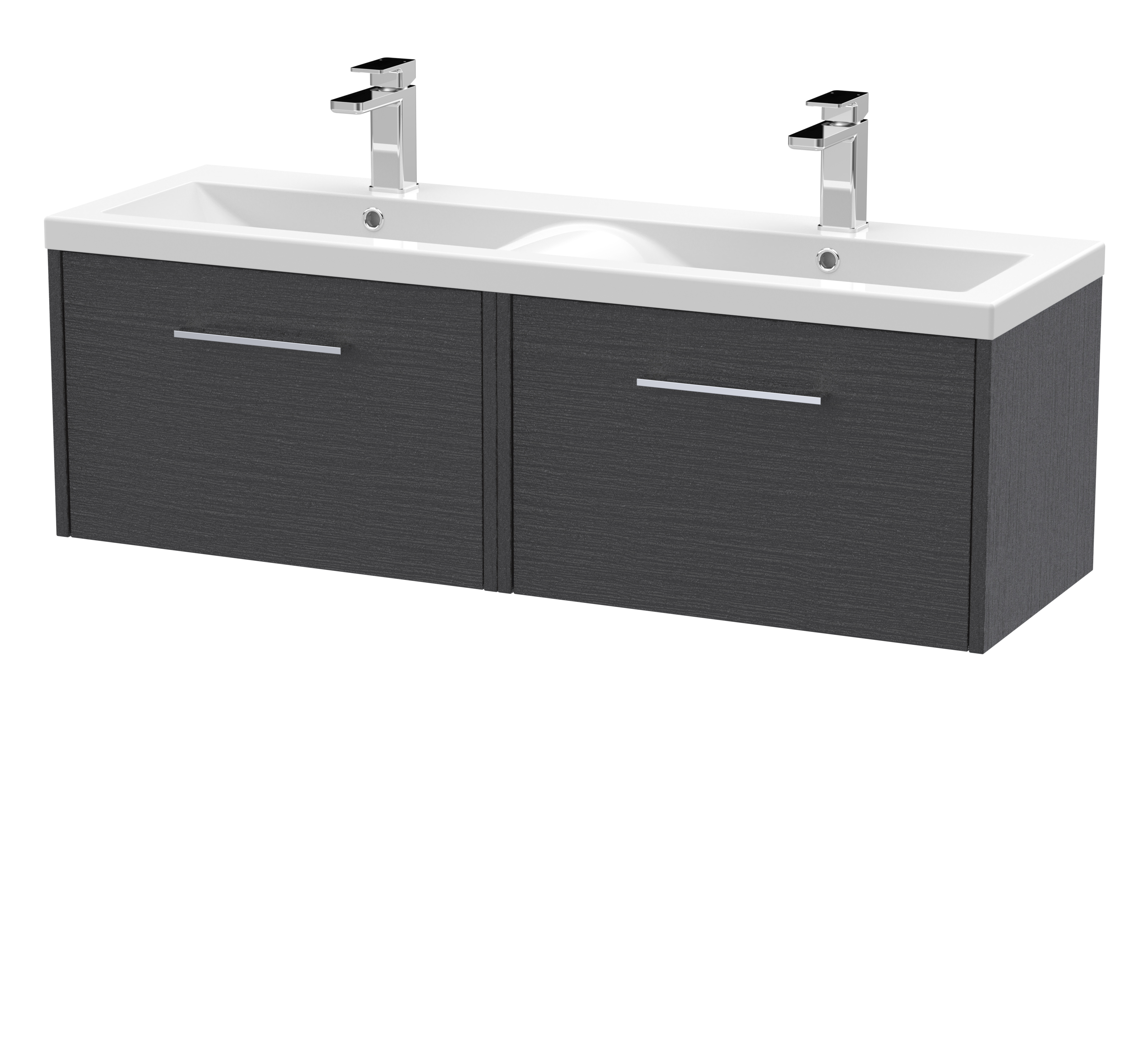 Hudson Reed Juno Graphite Grey Woodgrain 1200mm Wall Hung 2 Drawer Vanity Unit and Double Basin JNU2222F