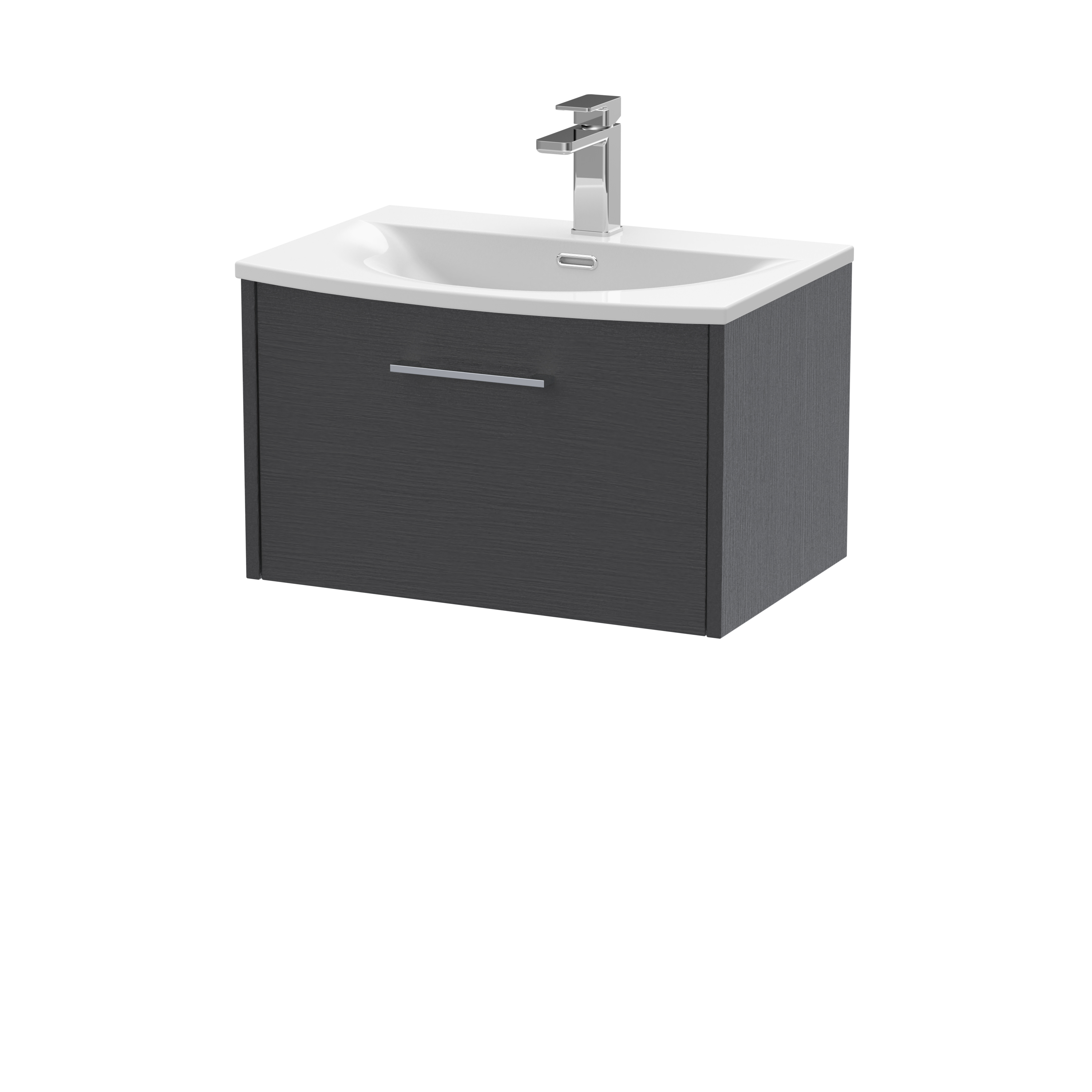 Hudson Reed Juno Graphite Grey Woodgrain 600mm Wall Hung Vanity Unit and Curved Ceramic Basin JNU2222G