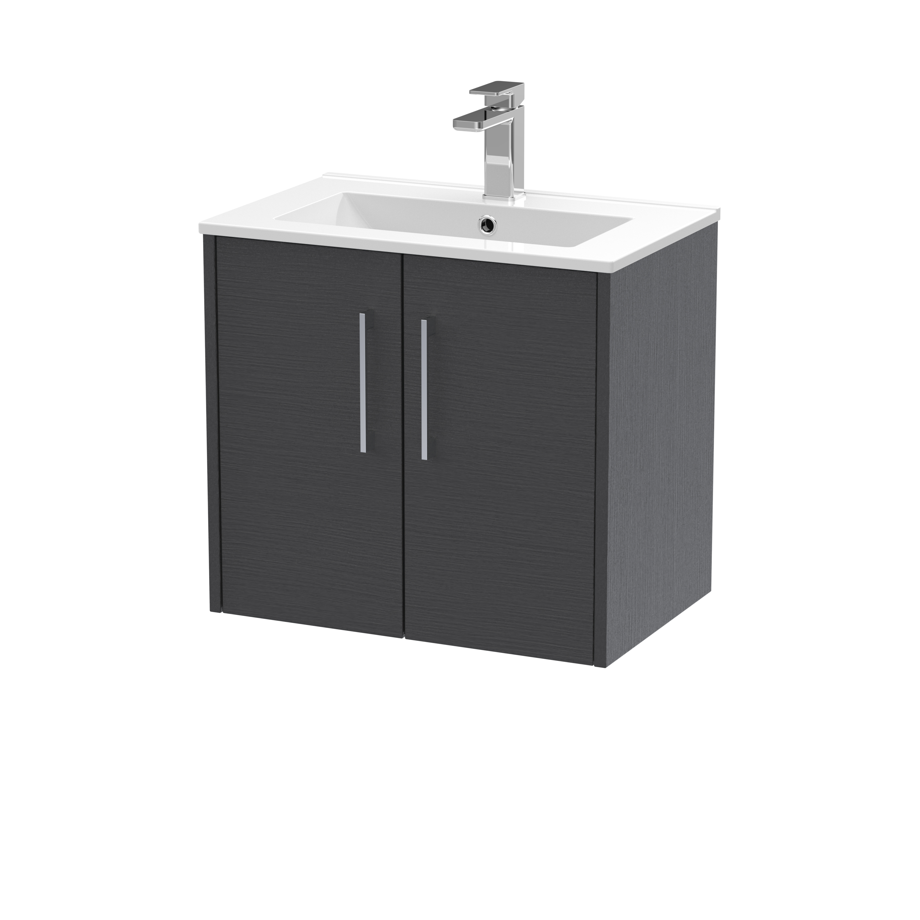 Hudson Reed Juno Graphite Grey Woodgrain 600mm Wall Hung 2 Door Vanity Unit and Basin JNU2223B
