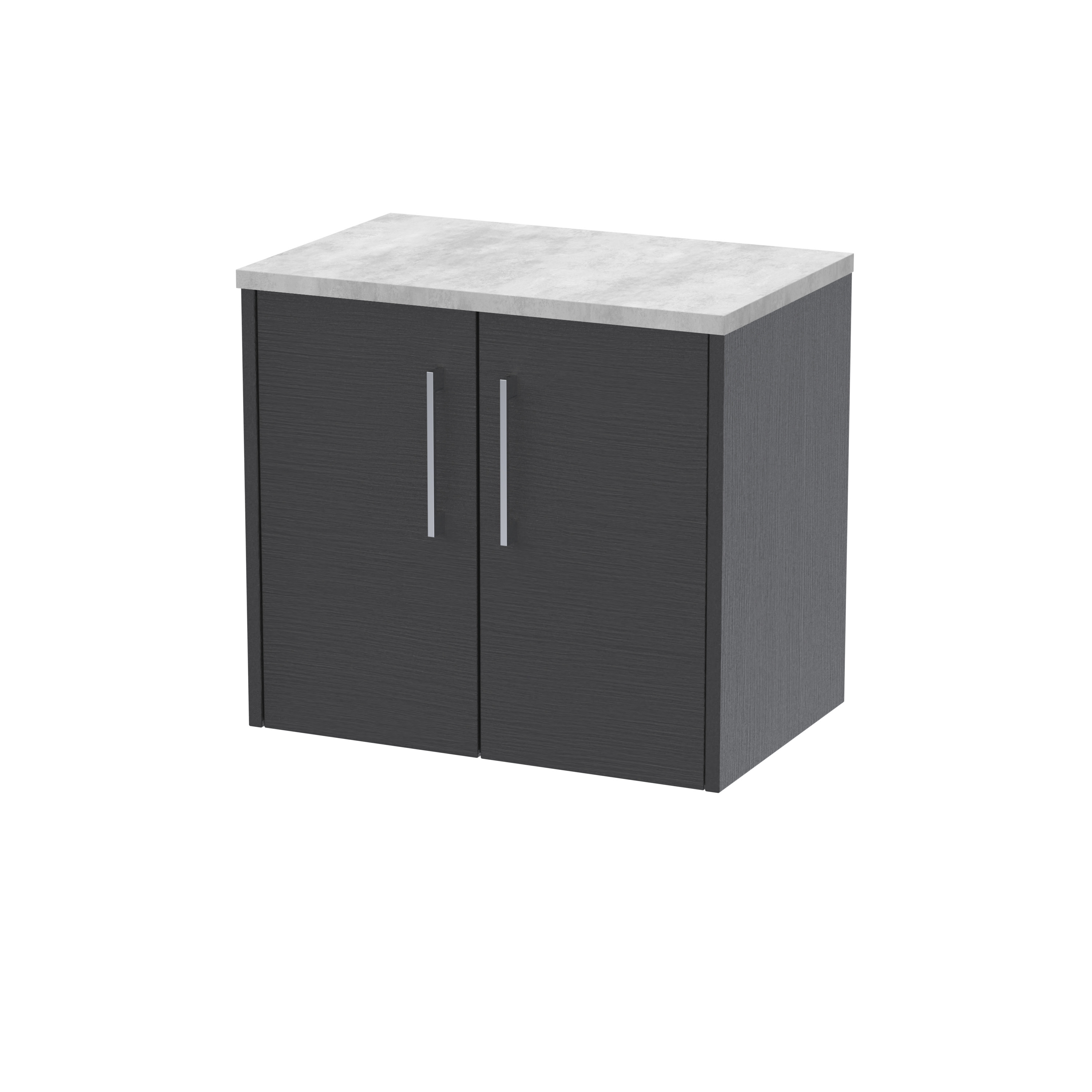 Hudson Reed Juno Graphite Grey Woodgrain 600mm Wall Hung 2 Door Vanity Unit and Laminate Top JNU2223LBG