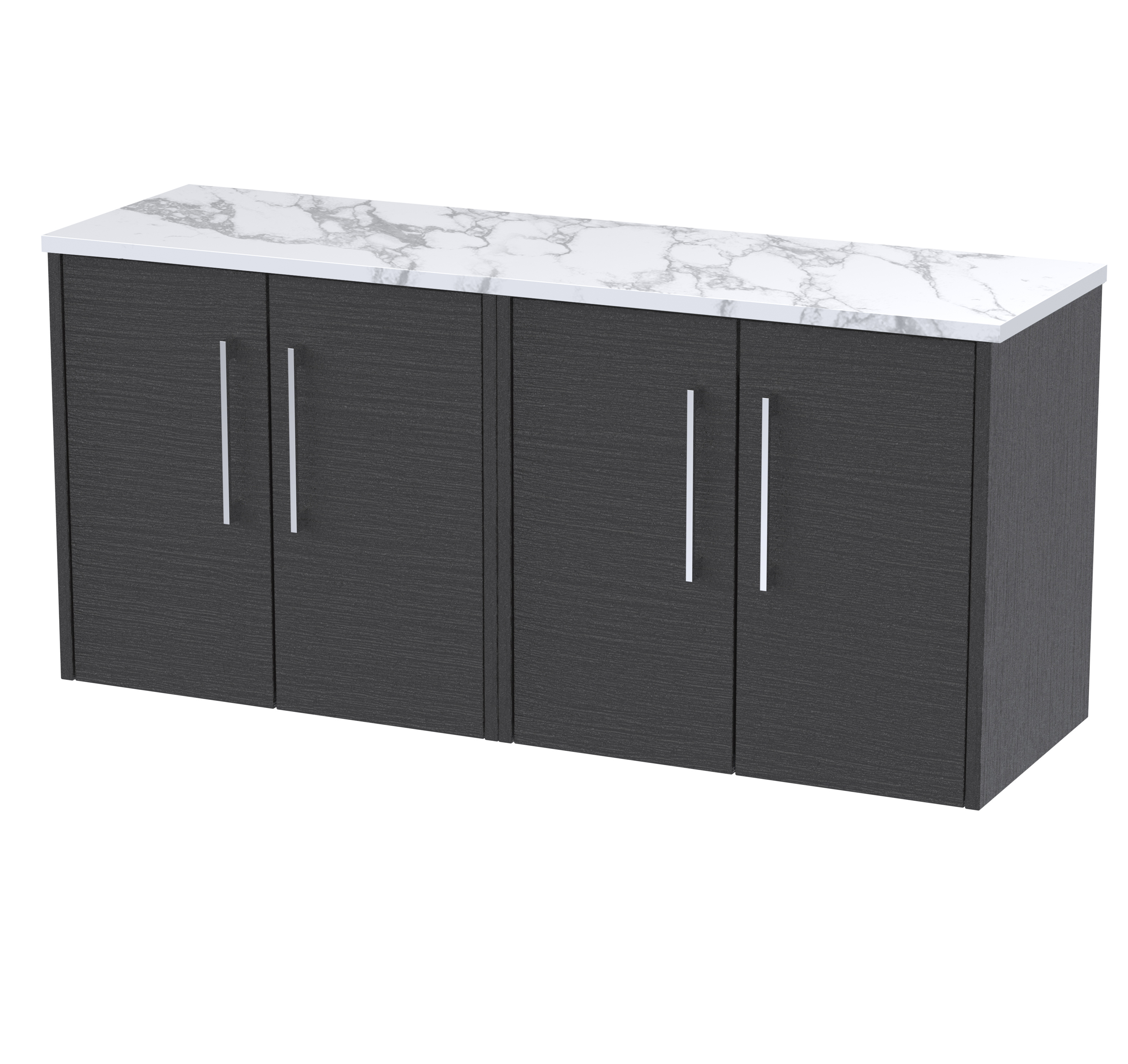 Hudson Reed Juno Graphite Grey Woodgrain 1200 Wall Hung 4 Door Vanity Unit and Laminate Worktop JNU2223LCM2