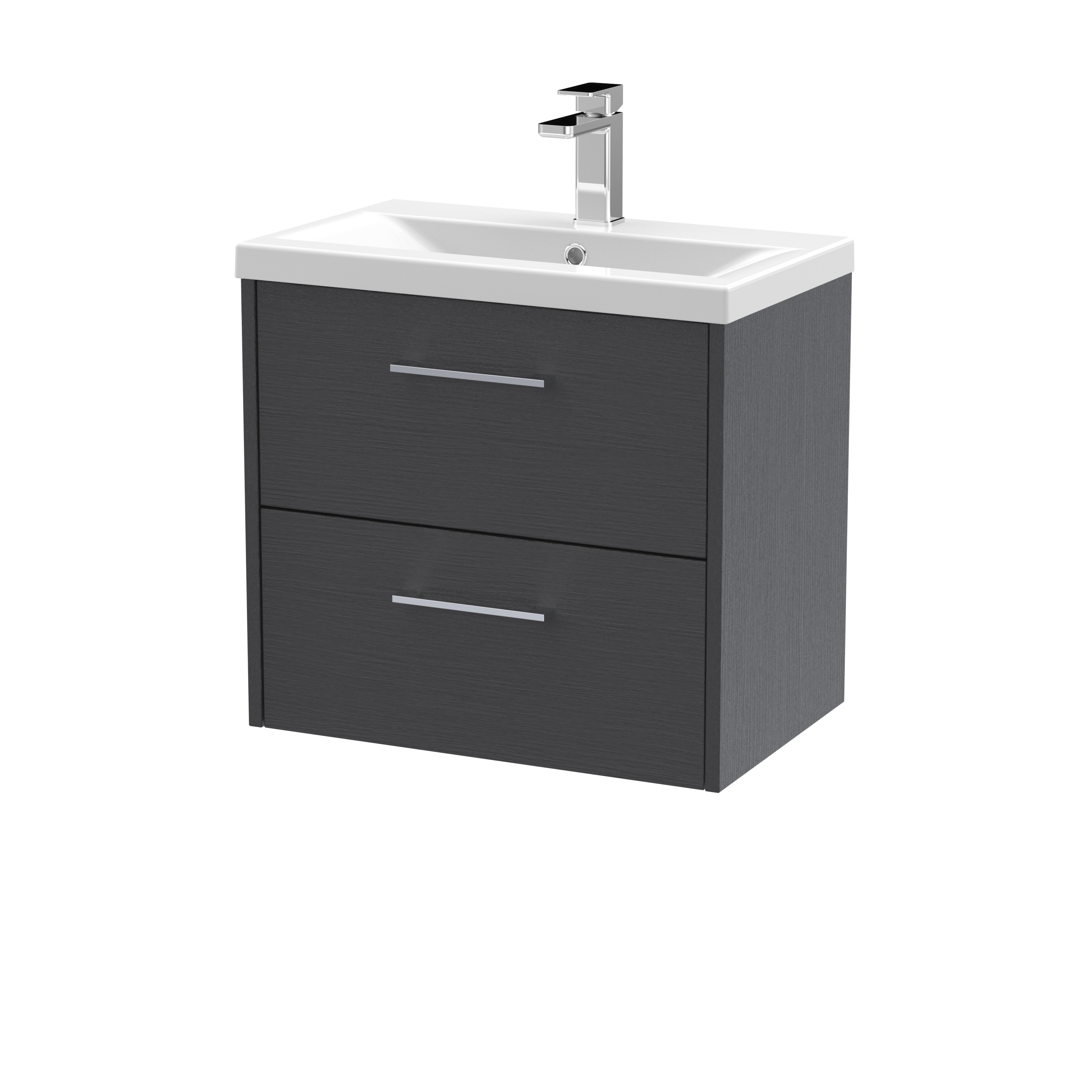 Hudson Reed Juno Graphite Grey Woodgrain 600mm Wall Hung 2 Drawer Vanity Unit and Mid Edge Ceramic Basin JNU2224A