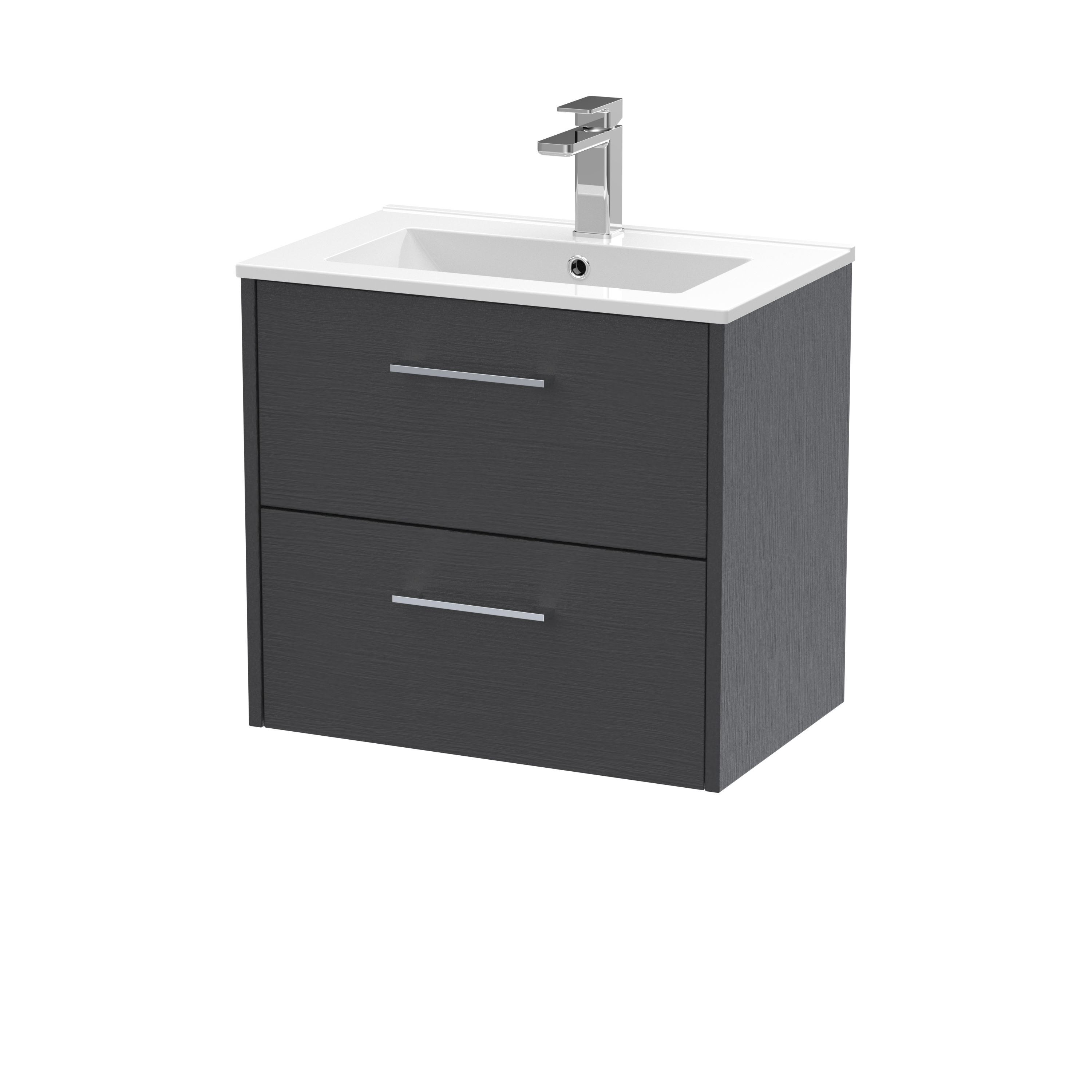Hudson Reed Juno Graphite Grey Woodgrain 600mm Wall Hung 2 Drawer Vanity Unit and Basin JNU2224B