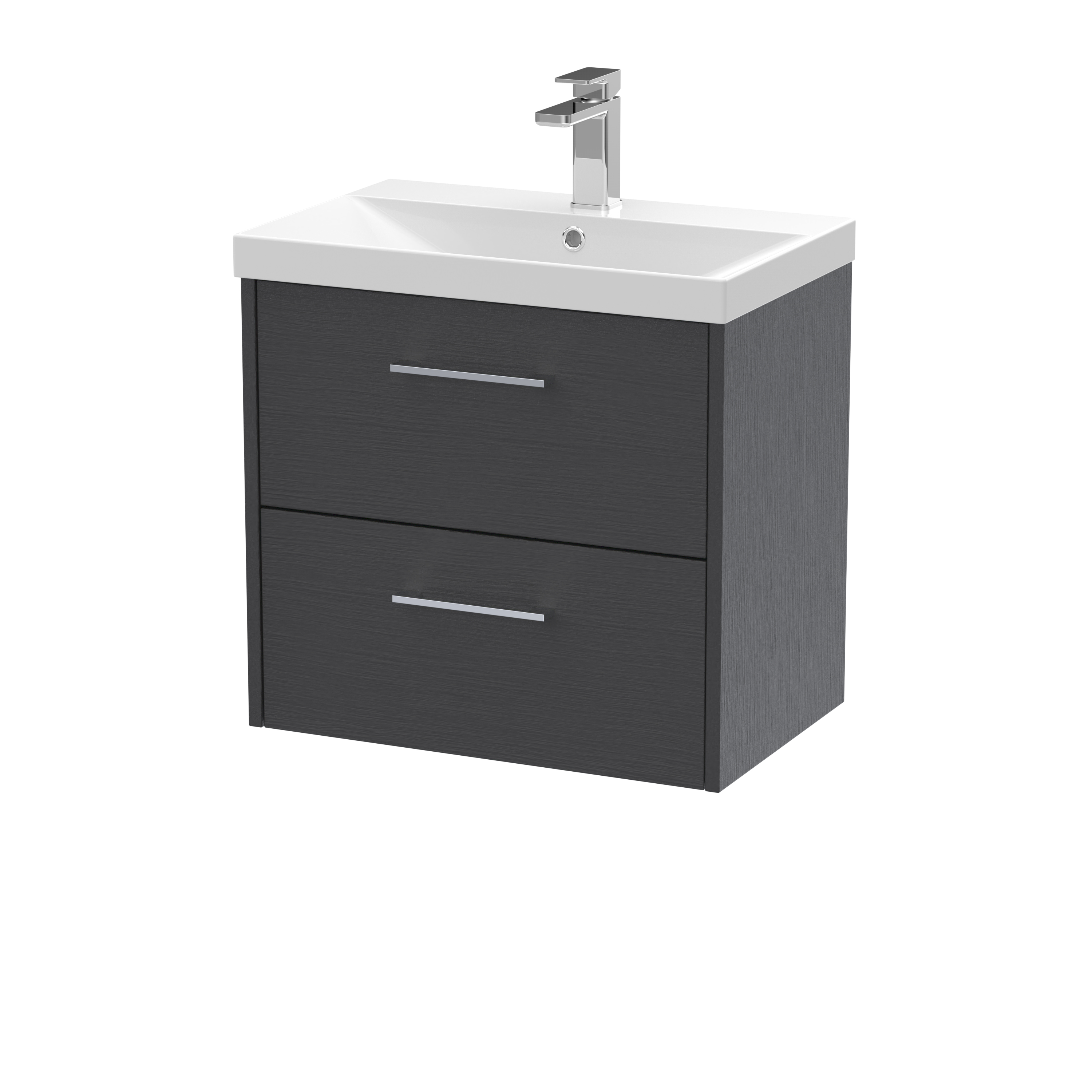 Hudson Reed Juno Graphite Grey Woodgrain 600mm Wall Hung 2 Drawer Vanity Unit and Thin Edge Basin JNU2224D