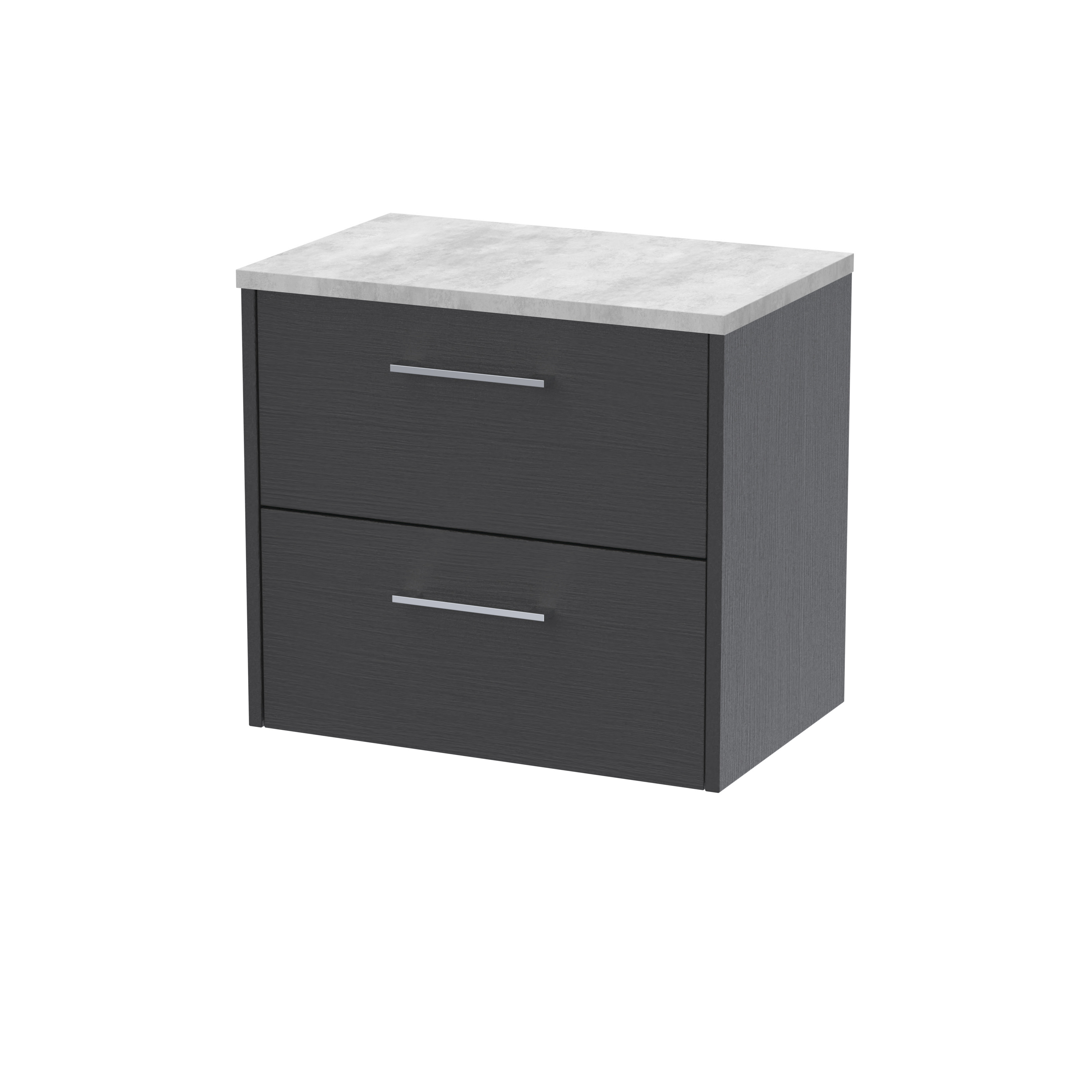 Hudson Reed Juno Graphite Grey Woodgrain 600mm Wall Hung 2 Drawer Vanity Unit and Laminate Top JNU2224LBG