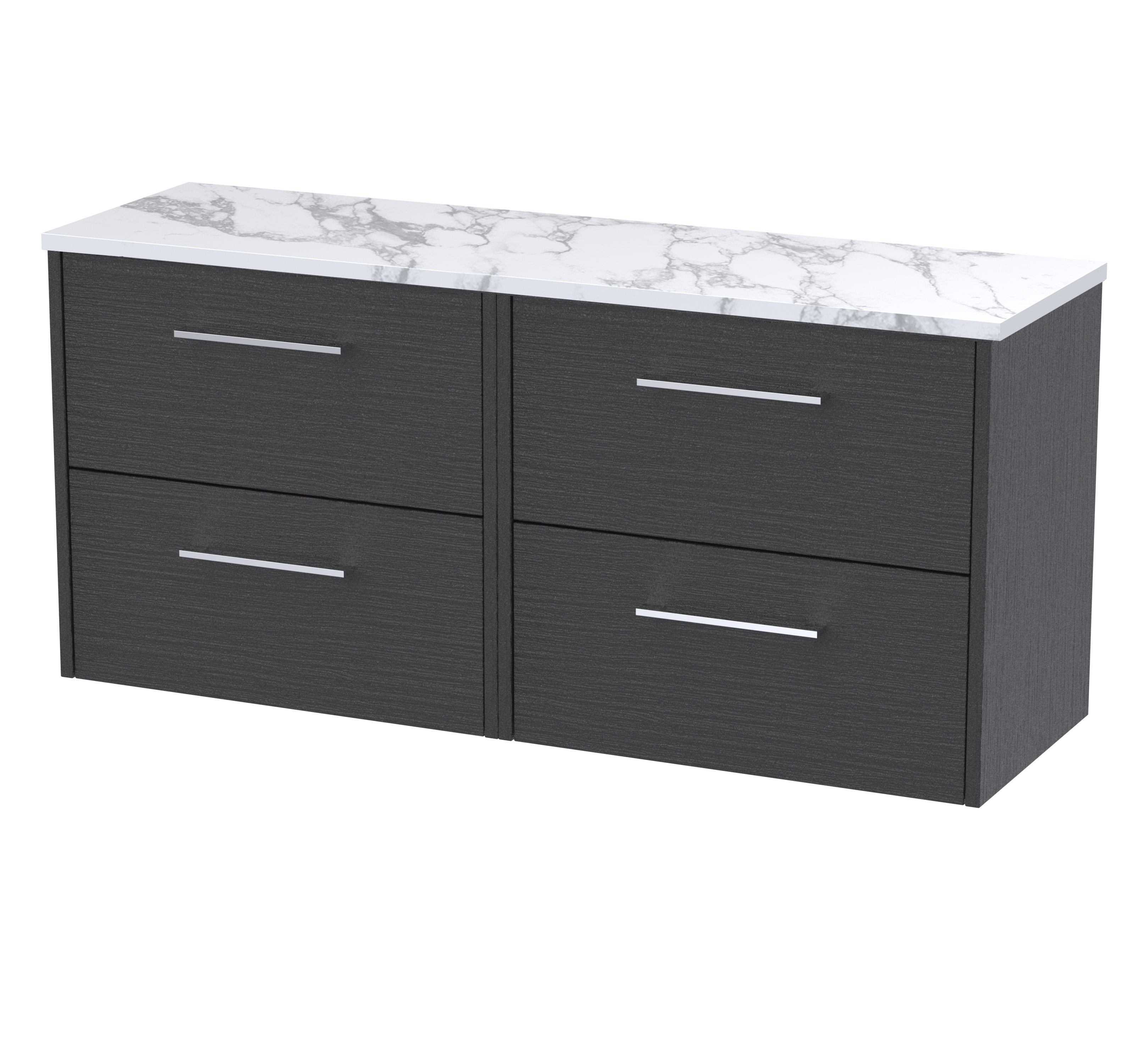 Hudson Reed Juno Graphite Grey Woodgrain 1200 Wall Hung 4 Drawer Vanity Unit and Laminate Worktop JNU2224LCM2