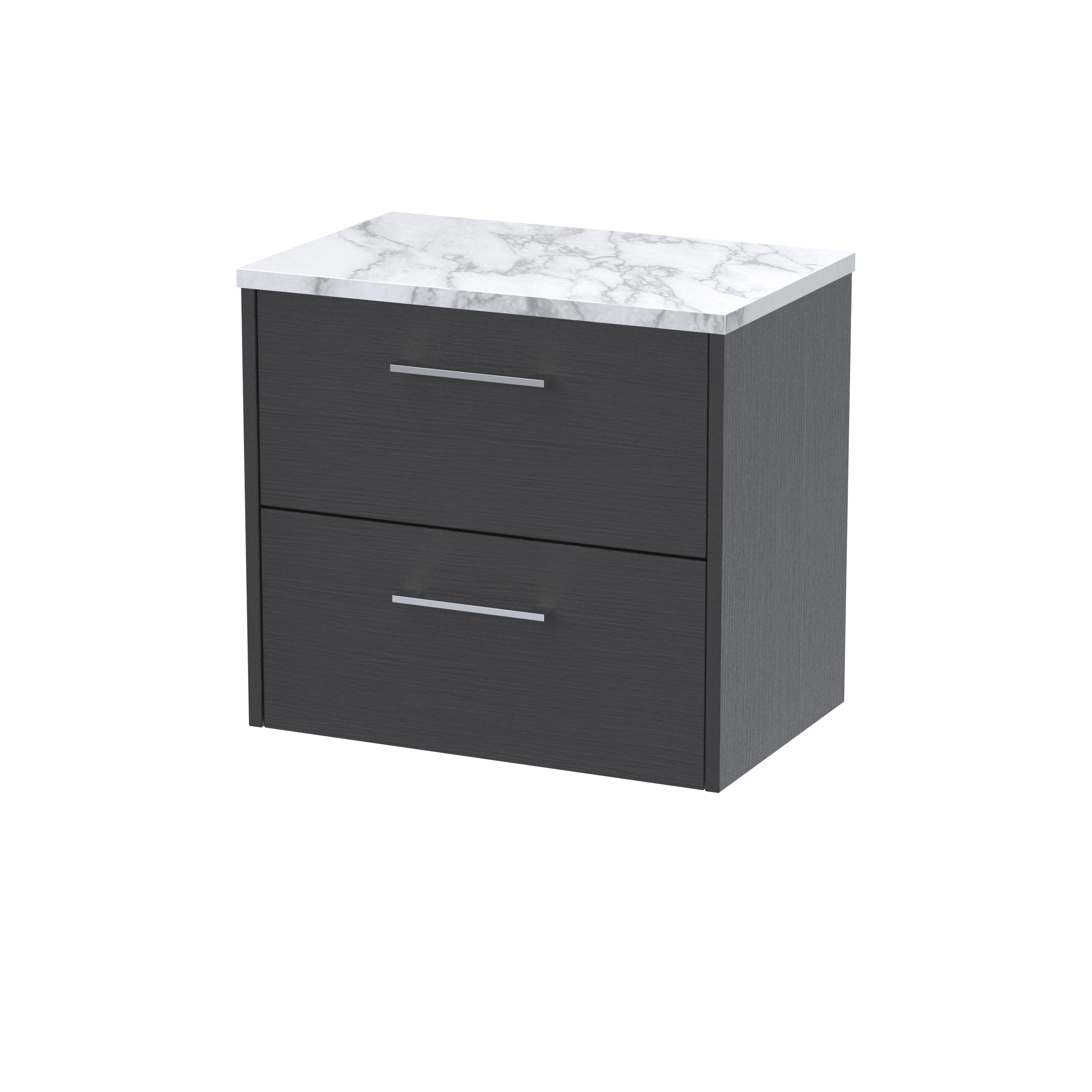 Hudson Reed Juno Graphite Grey Woodgrain 600 Wall Hung 2 Drawer Vanity Unit and Laminate Worktop JNU2224LCM