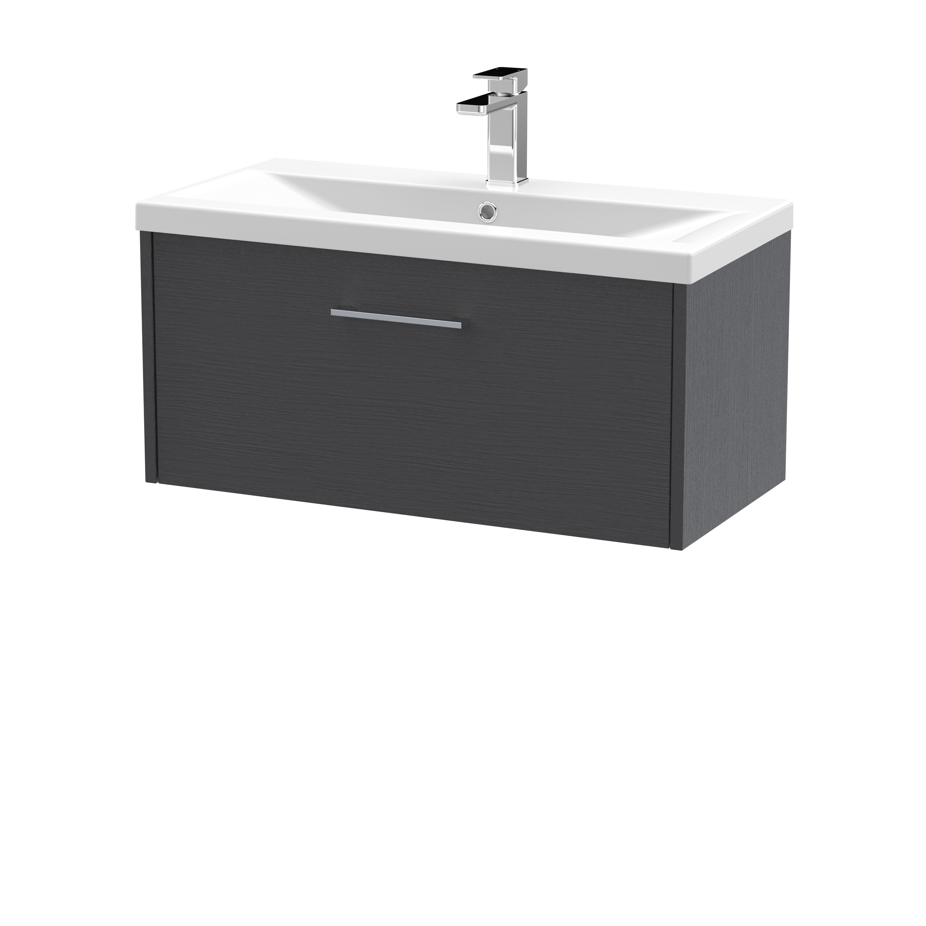 Hudson Reed Juno Graphite Grey Woodgrain 800mm Wall Hung Vanity Unit and Mid Edge Ceramic Basin JNU2225A