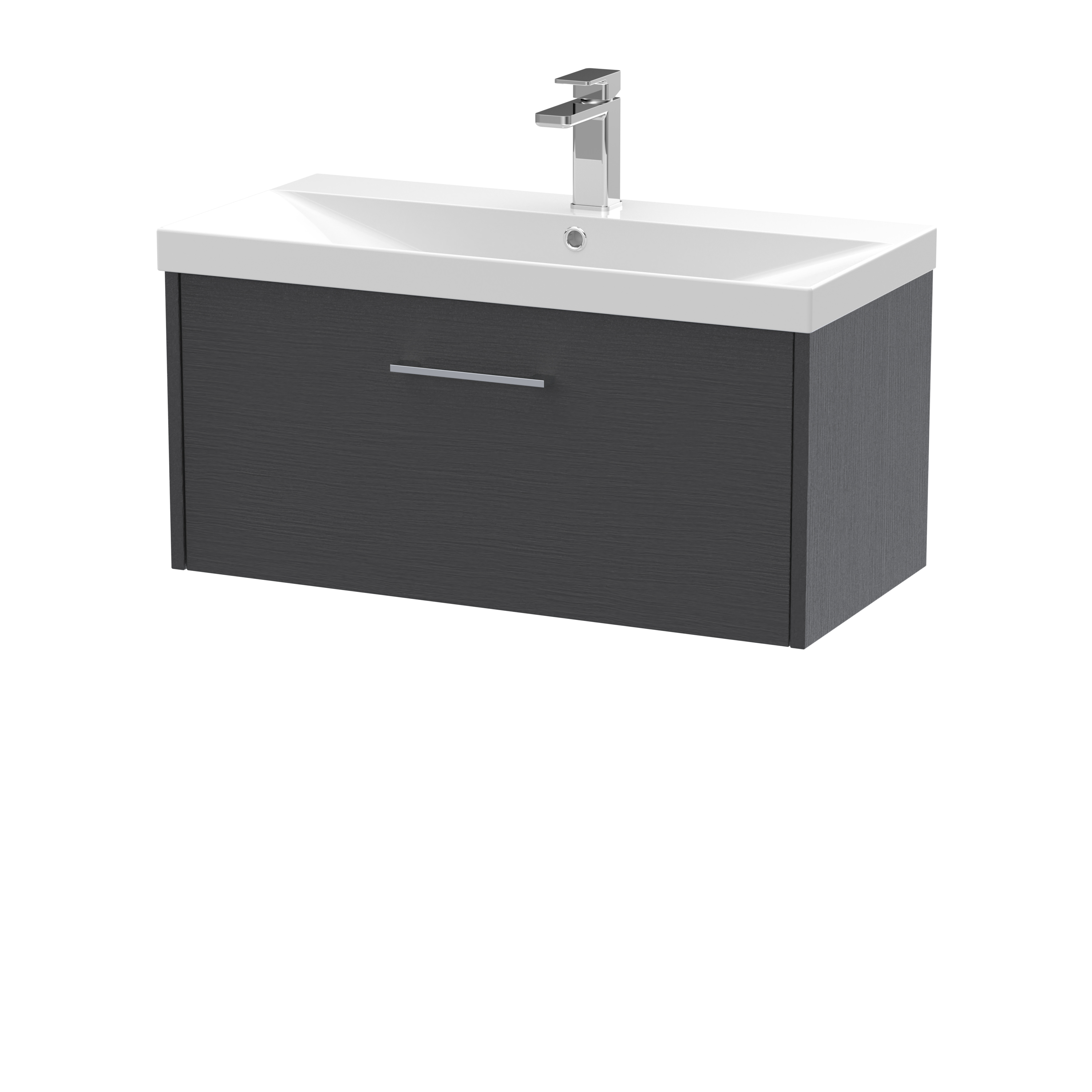 Hudson Reed Juno Graphite Grey Woodgrain 800mm Wall Hung Vanity Unit and Thin Edge Basin JNU2225D