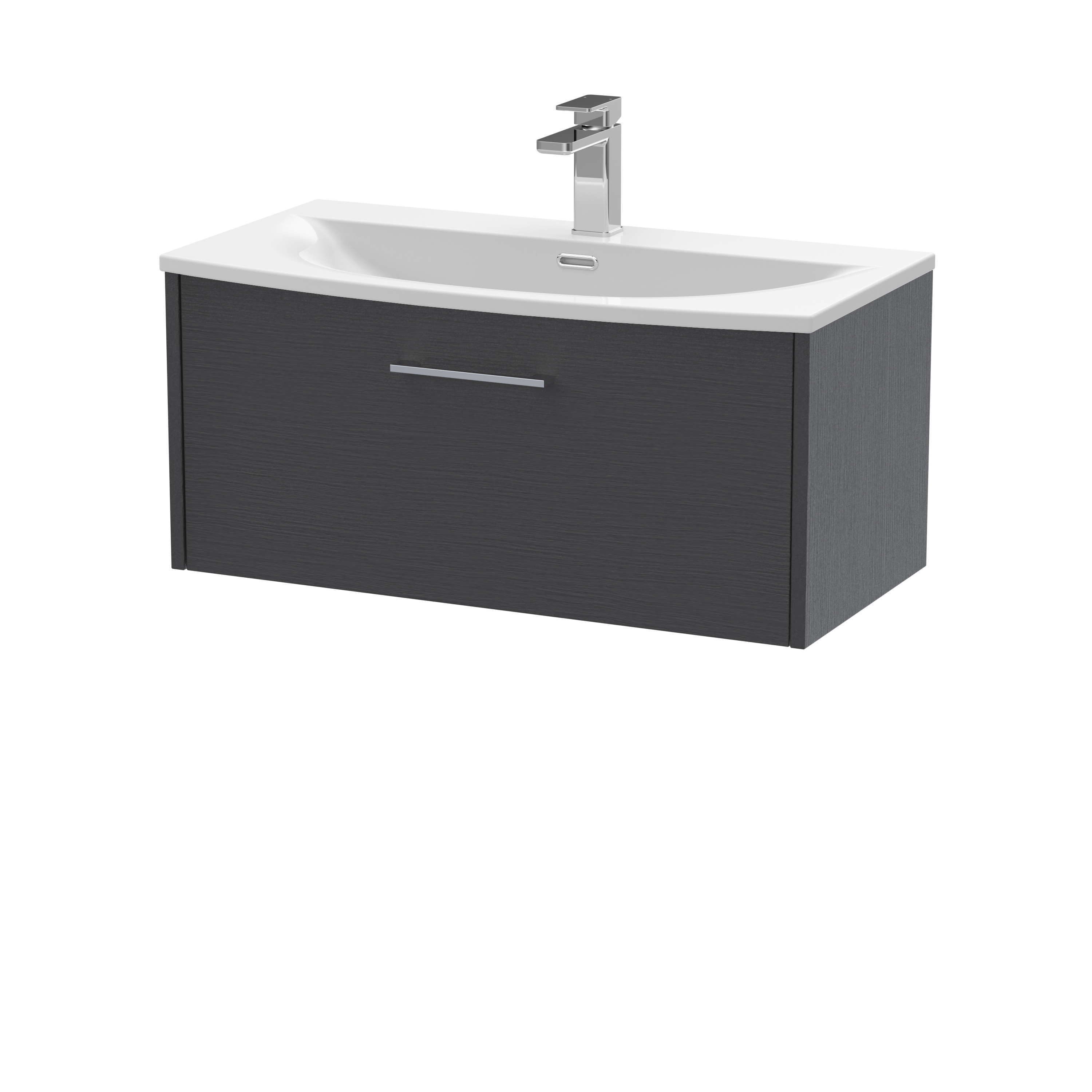 Hudson Reed Juno Graphite Grey Woodgrain 800mm Wall Hung Vanity Unit and Curved Ceramic Basin JNU2225G