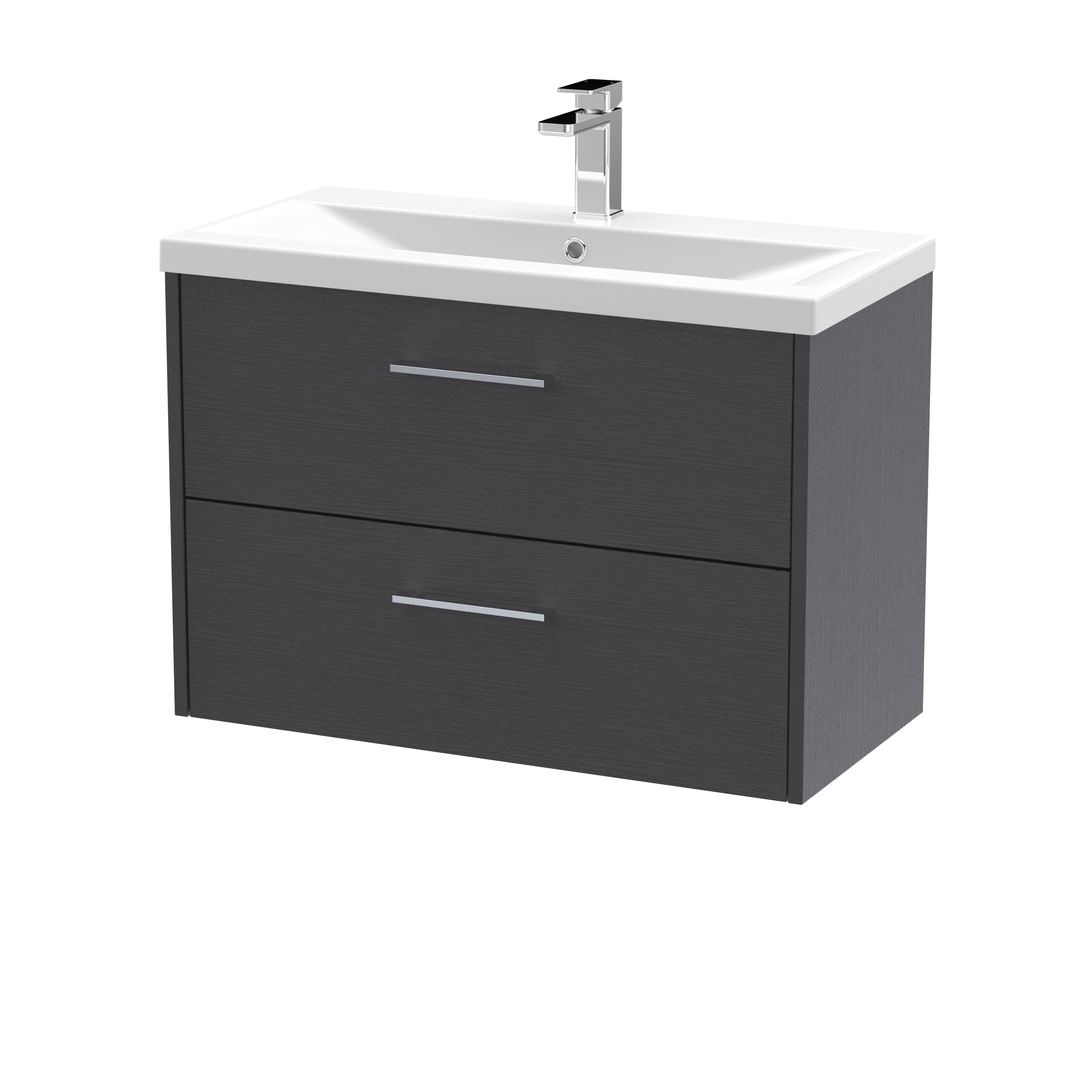 Hudson Reed Juno Graphite Grey Woodgrain 800mm Wall Hung 2 Drawer Vanity Unit and Mid Edge Ceramic Basin JNU2226A