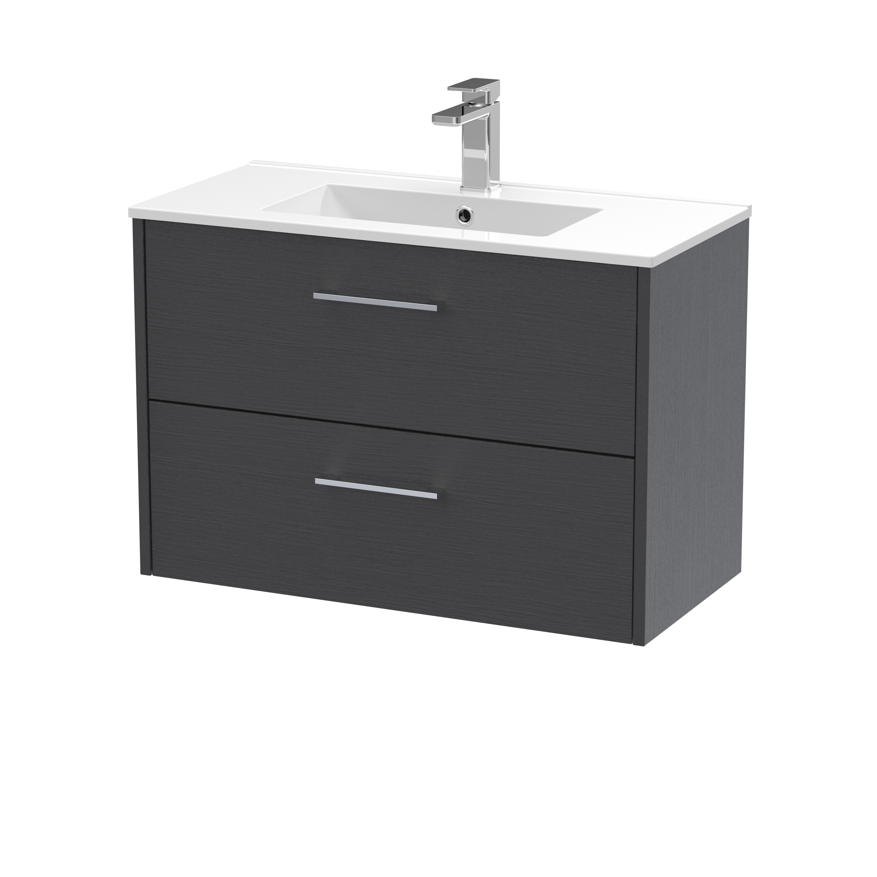 Hudson Reed Juno Graphite Grey Woodgrain 800mm Wall Hung 2 Drawer Vanity Unit and Basin JNU2226B
