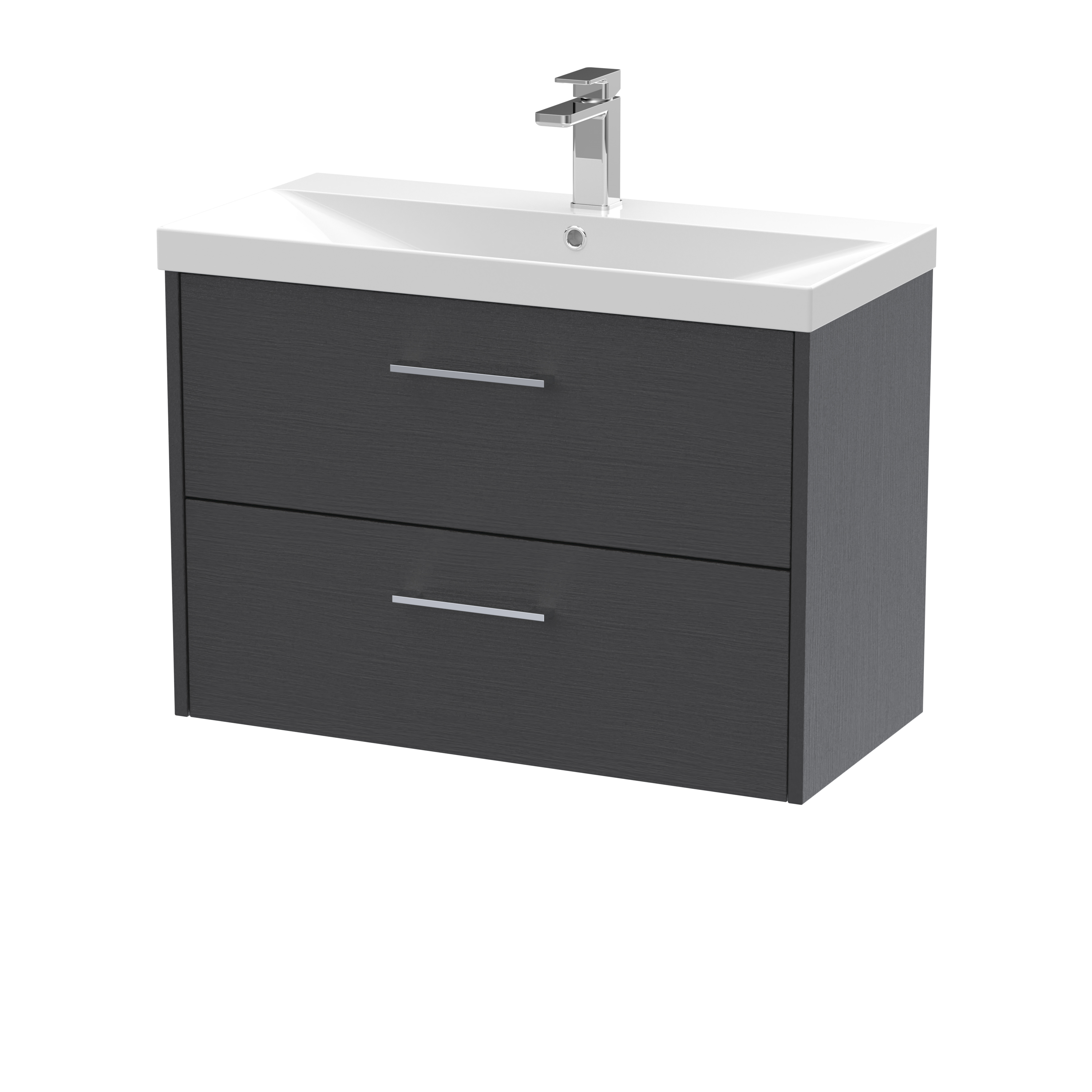 Hudson Reed Juno Graphite Grey Woodgrain 800mm Wall Hung 2 Drawer Vanity Unit and Thin Edge Basin JNU2226D