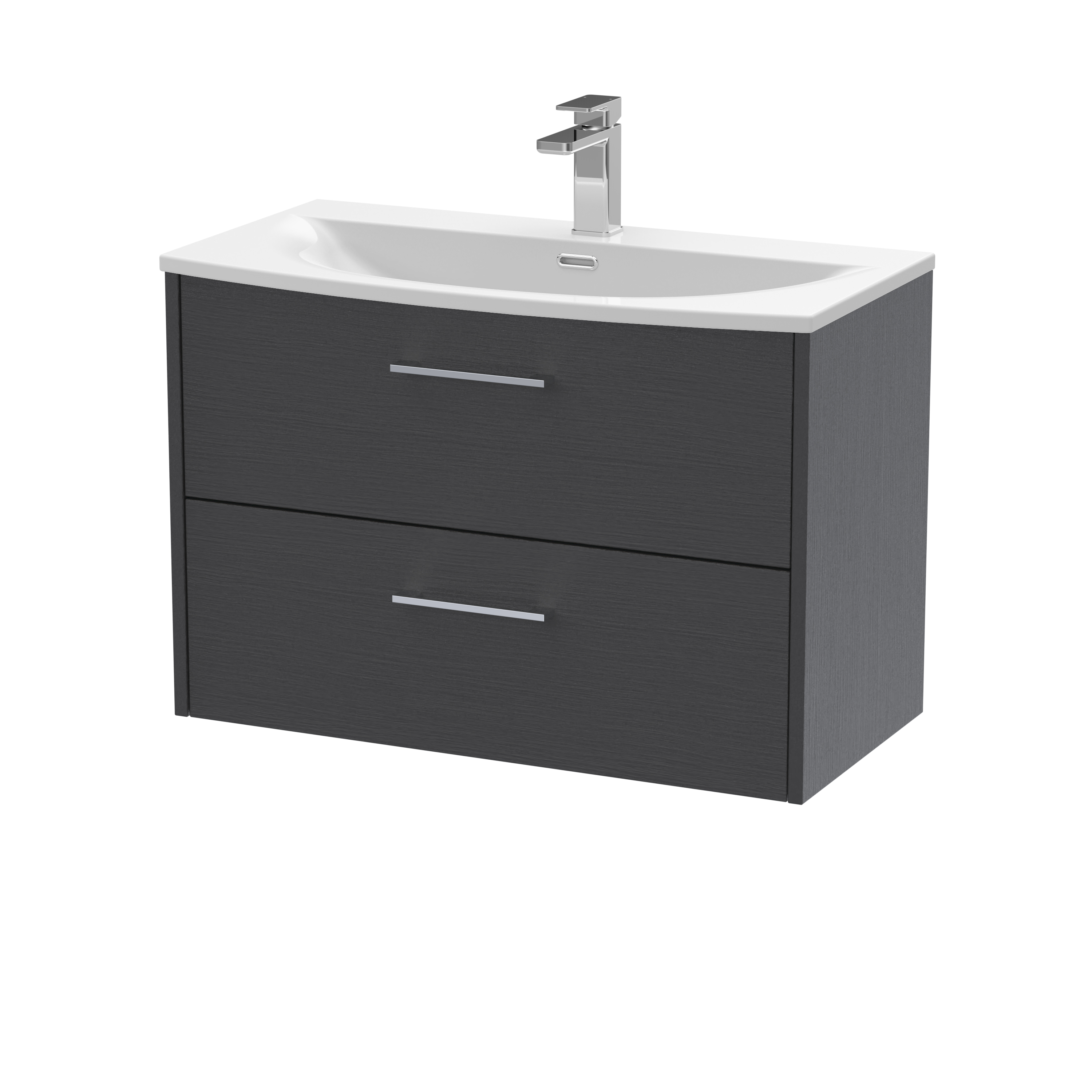 Hudson Reed Juno Graphite Grey Woodgrain 800mm Wall Hung 2 Drawer Vanity Unit and Curved Ceramic Basin JNU2226G